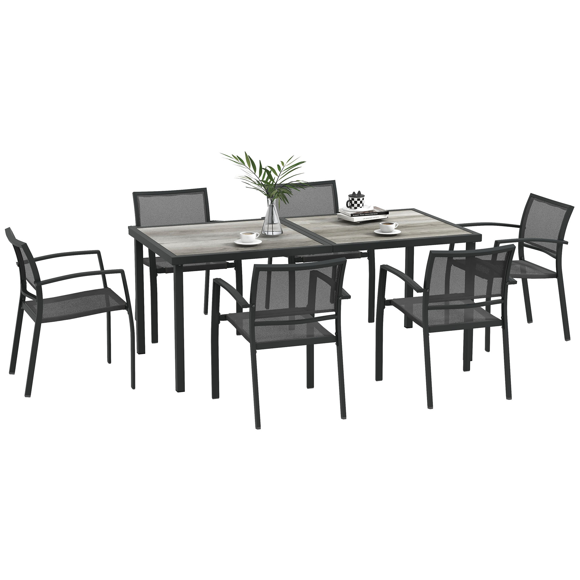 Set Masa de Gradina 7 Piese, Scaune Stivuibile, Set Masa Exterior pentru Terasa, Design Modern si Confortabil