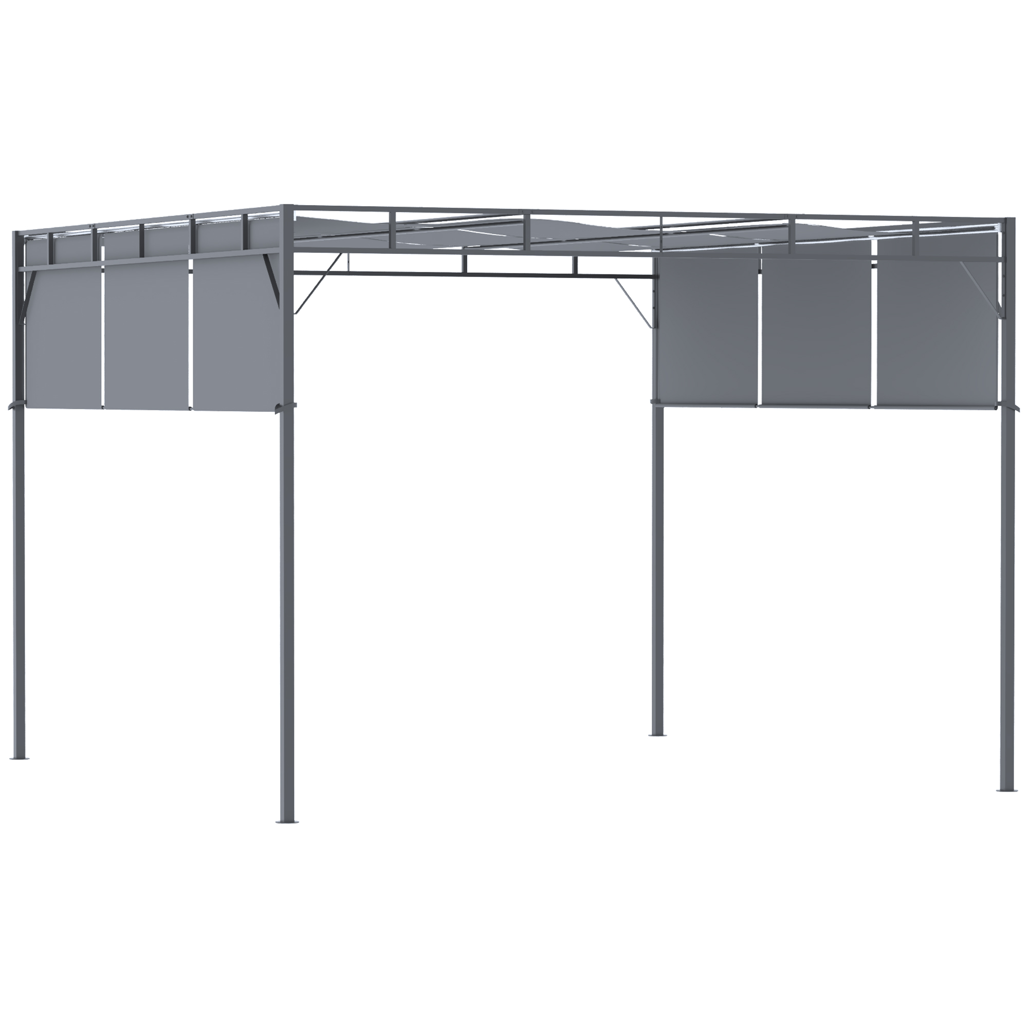 Pergola 3x3m din Otel cu Acoperis Glisant, Include 8 ??arusi de Prindere, Perfecta pentru Gradina, Gri Inchis