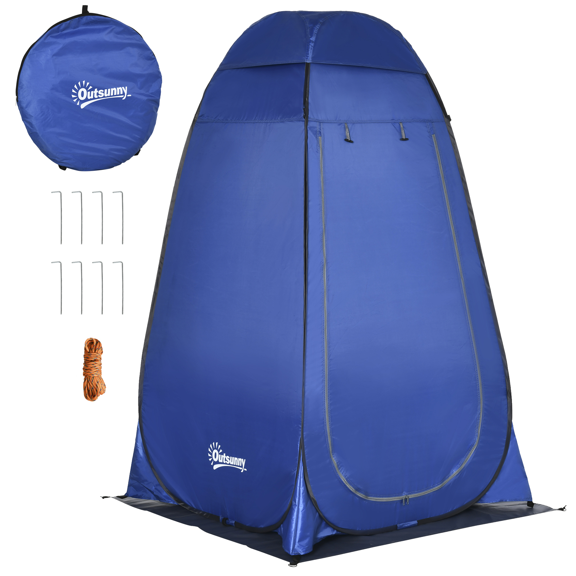 Cort de Dus pentru Camping cu Usa cu Fermoar, Geanta de Transport si Buzunar, 126x124x189 cm, Albastru Inchis