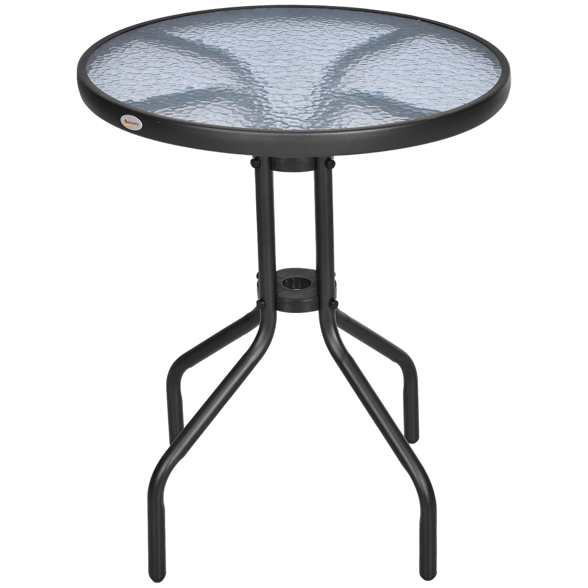Masă Rotundă de Grădină cu Blat din Sticlă Securizată, Φ60x70 cm, Negru | Aosom Romania