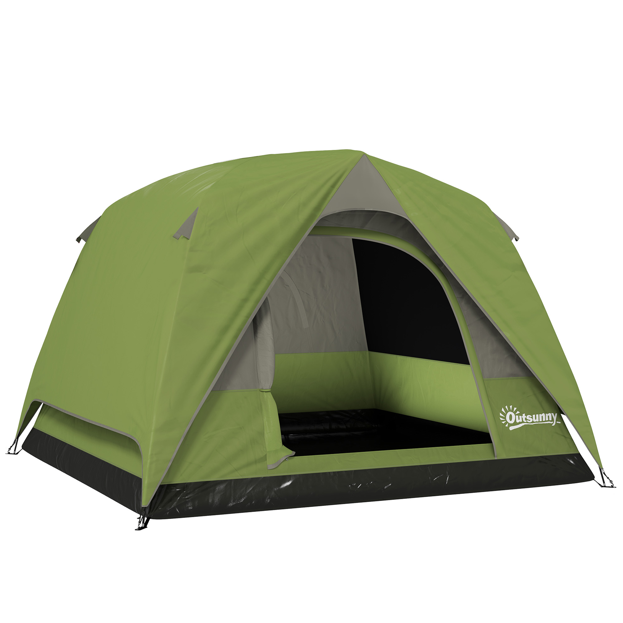 Cort de Camping pentru 3 Persoane cu Buzunare si Geanta de Transport, 200x200x135 cm, Verde