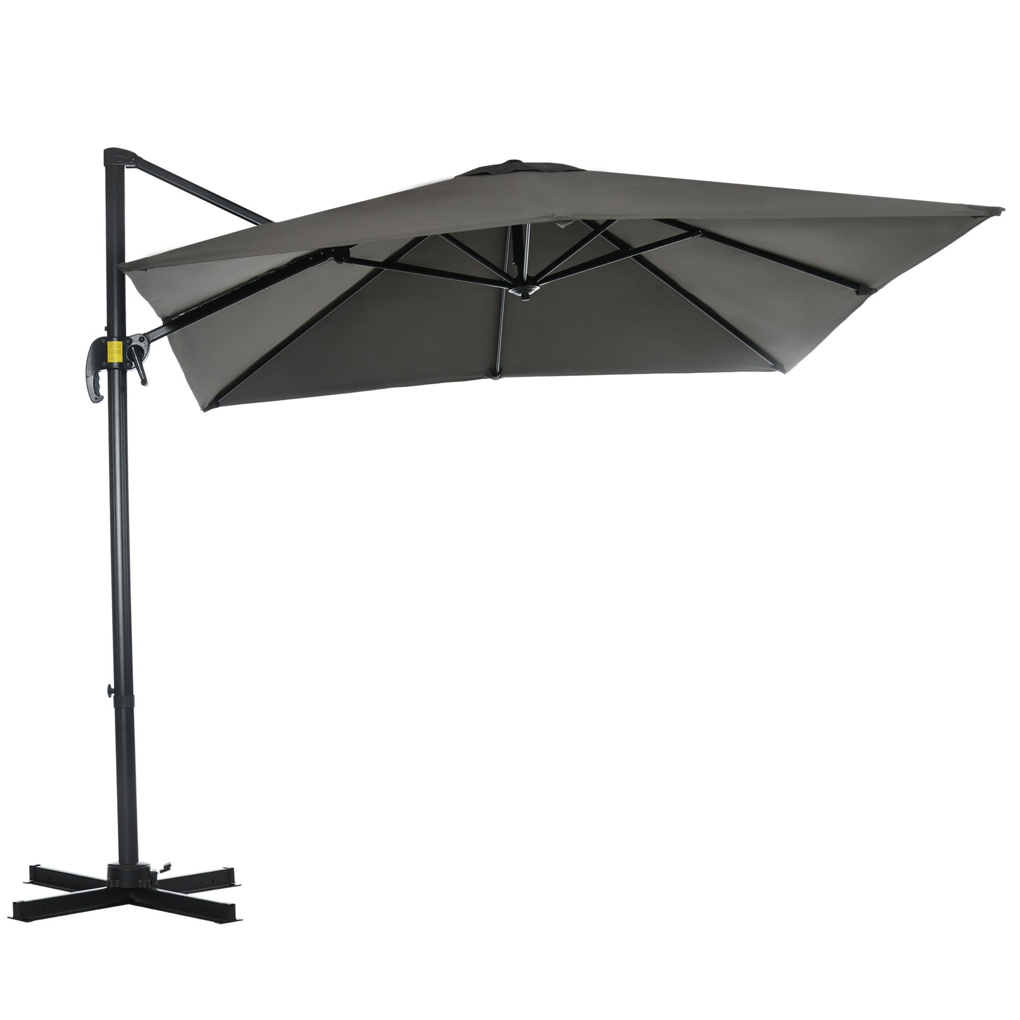 Umbrelă de Grădină cu Manivelă de Mână cu Unghi Reglabil pe 5 Niveluri și Rotație la 360°, 245x245x248 cm, Gri | Aosom Romania