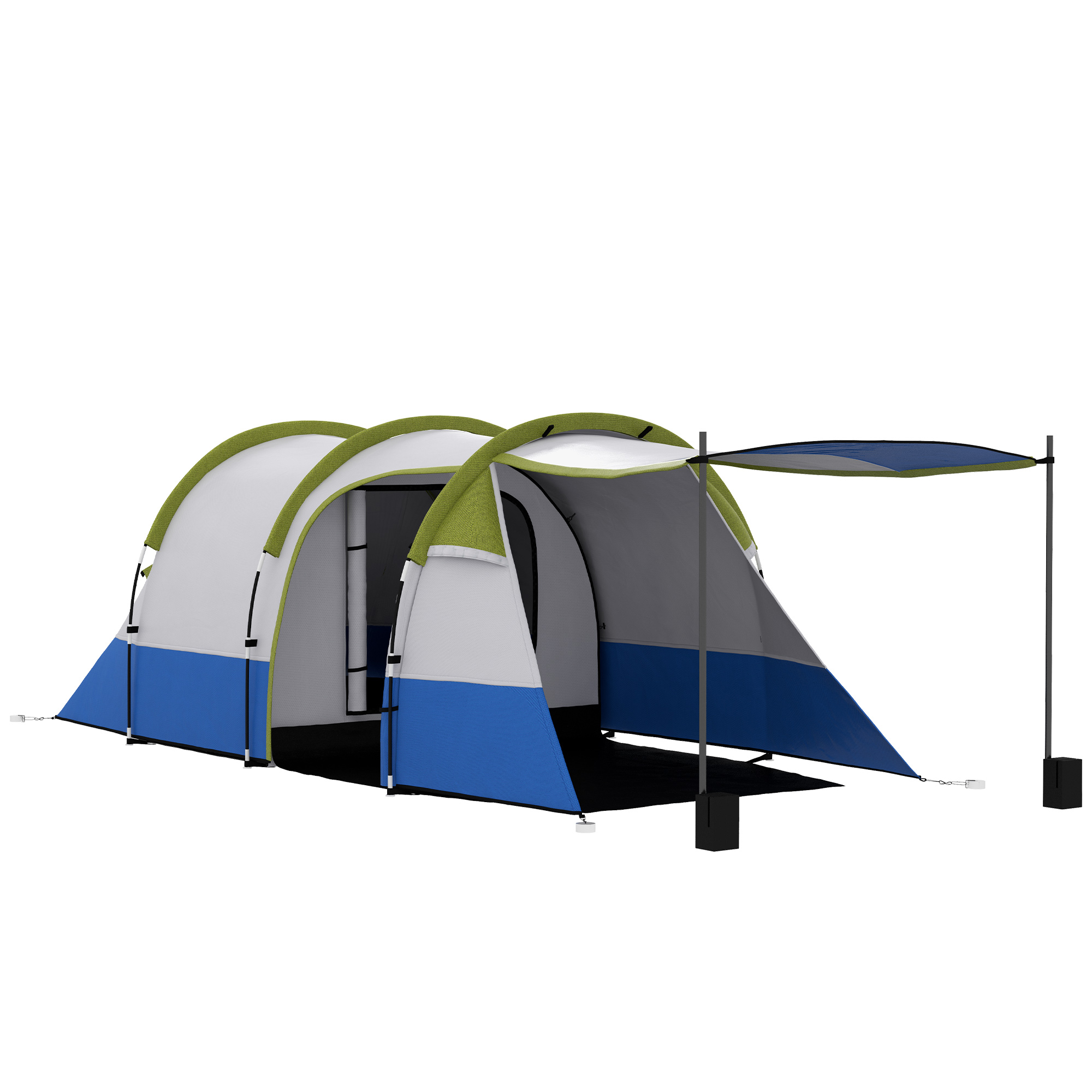 Cort de Camping pentru 2-3 Persoane, Impermeabil, cu 2 Zone si 3 Intrari, 420x200x150 cm, Verde