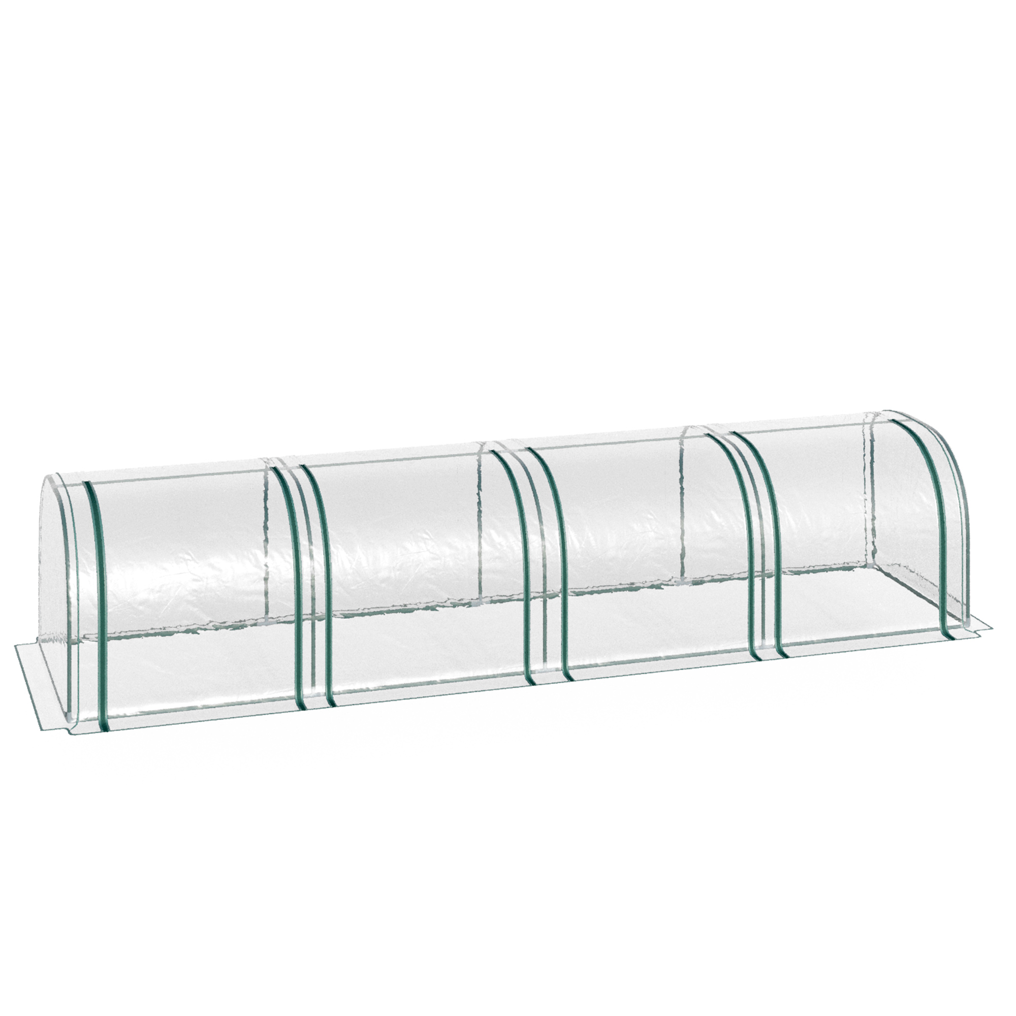 Sera tip tunel din otel si folie PVC impermeabila si anti-UV, verde inchis/transparenta 395x100x80cm | Aosom Romania
