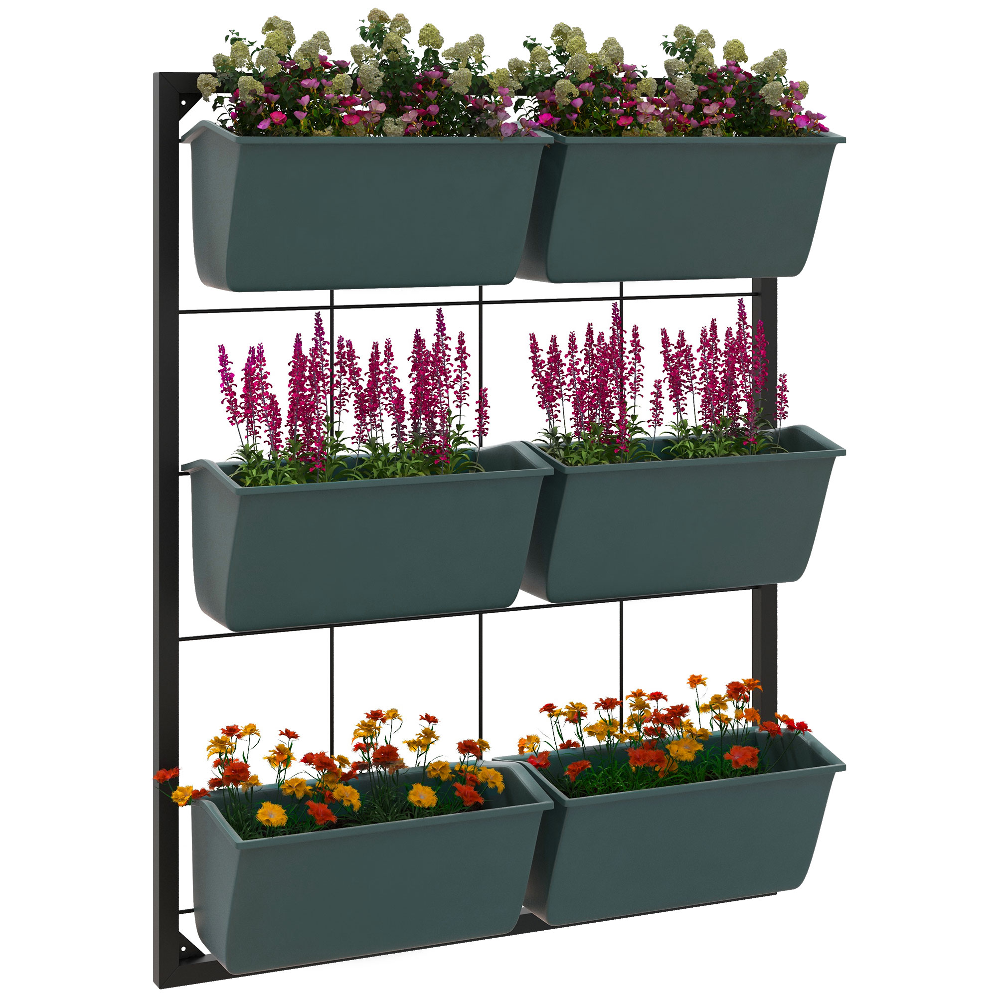 Jardiniera de perete pe 3 nivele cu 6 ghivece pentru interior si exterior, Jardiniera cu montare pe perete