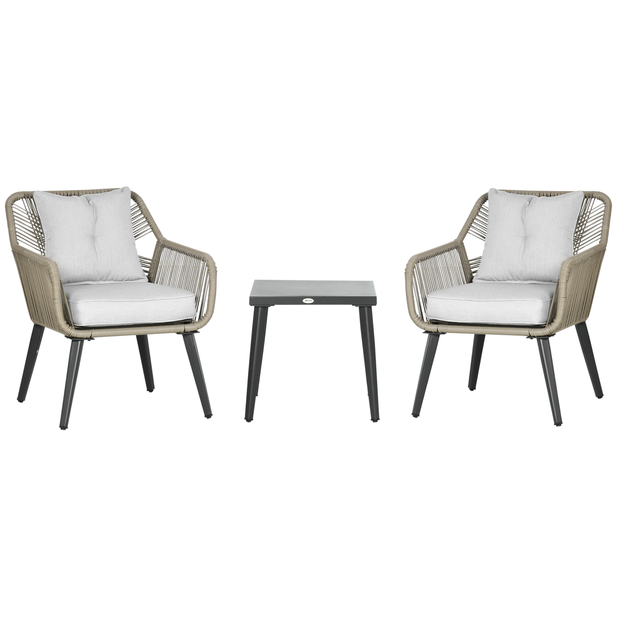 Set Mobilier Terasa Modern 3 Piese din Ratan PE, Set Cafea cu Blat Metalic, Ideal pentru Curte si Exterior, Gri