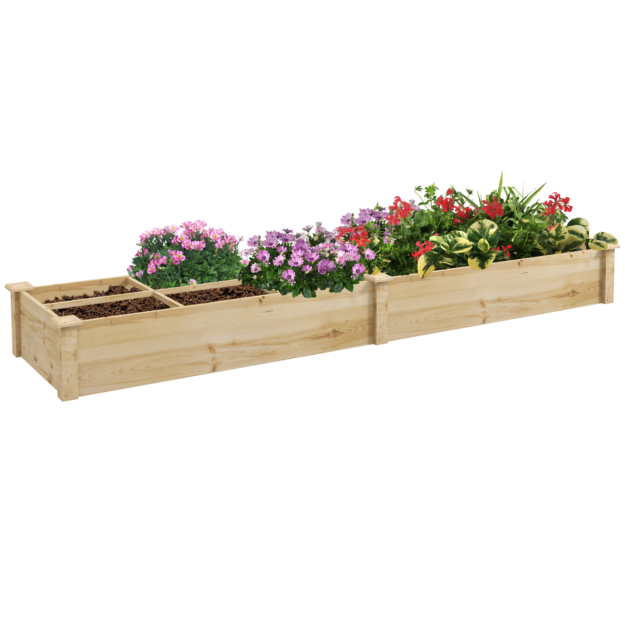 Jardiniera Mare din Lemn pentru Gradina, Ghiveci Înălțat cu 2 Compartimente pentru Plante de Exterior, Ierburi | Aosom Romania