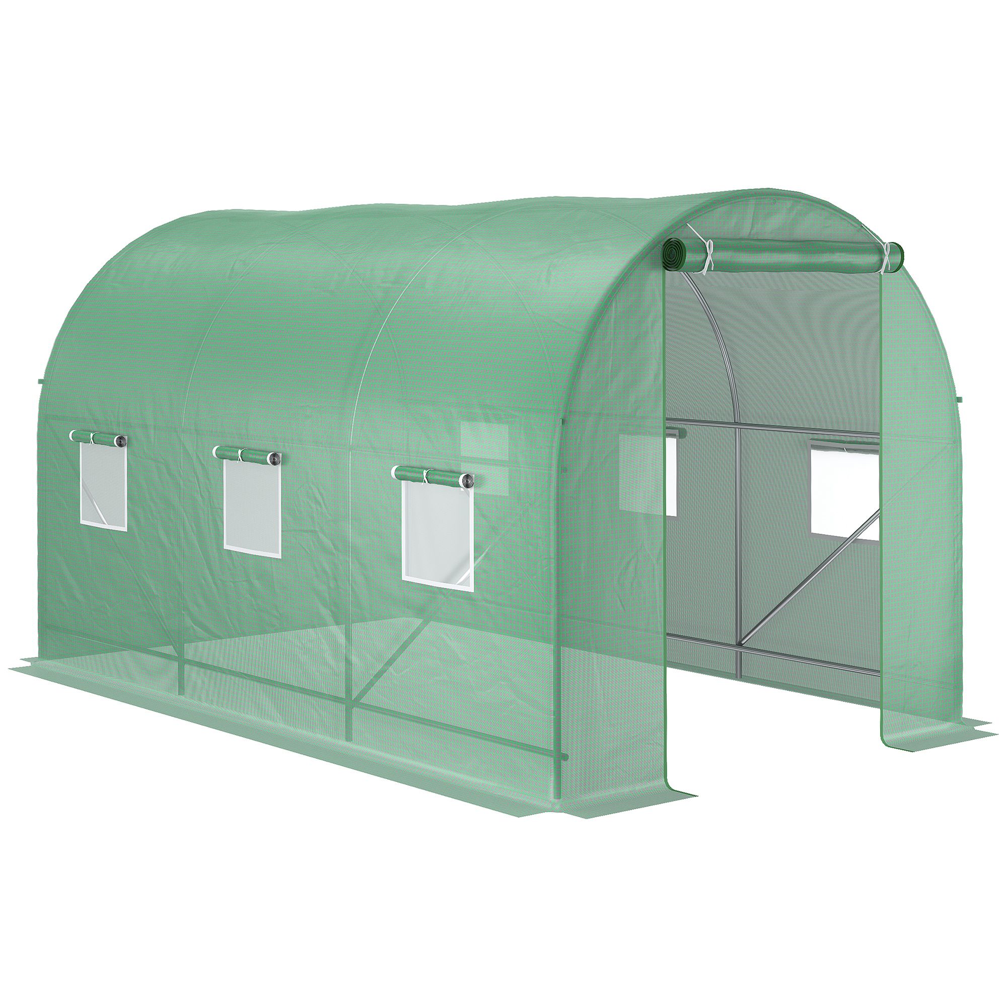 Sera de Gradina cu Ferestre, Usa si Acoperis Rotunjit din PE si Fier, 3.5x2x2 m, Verde