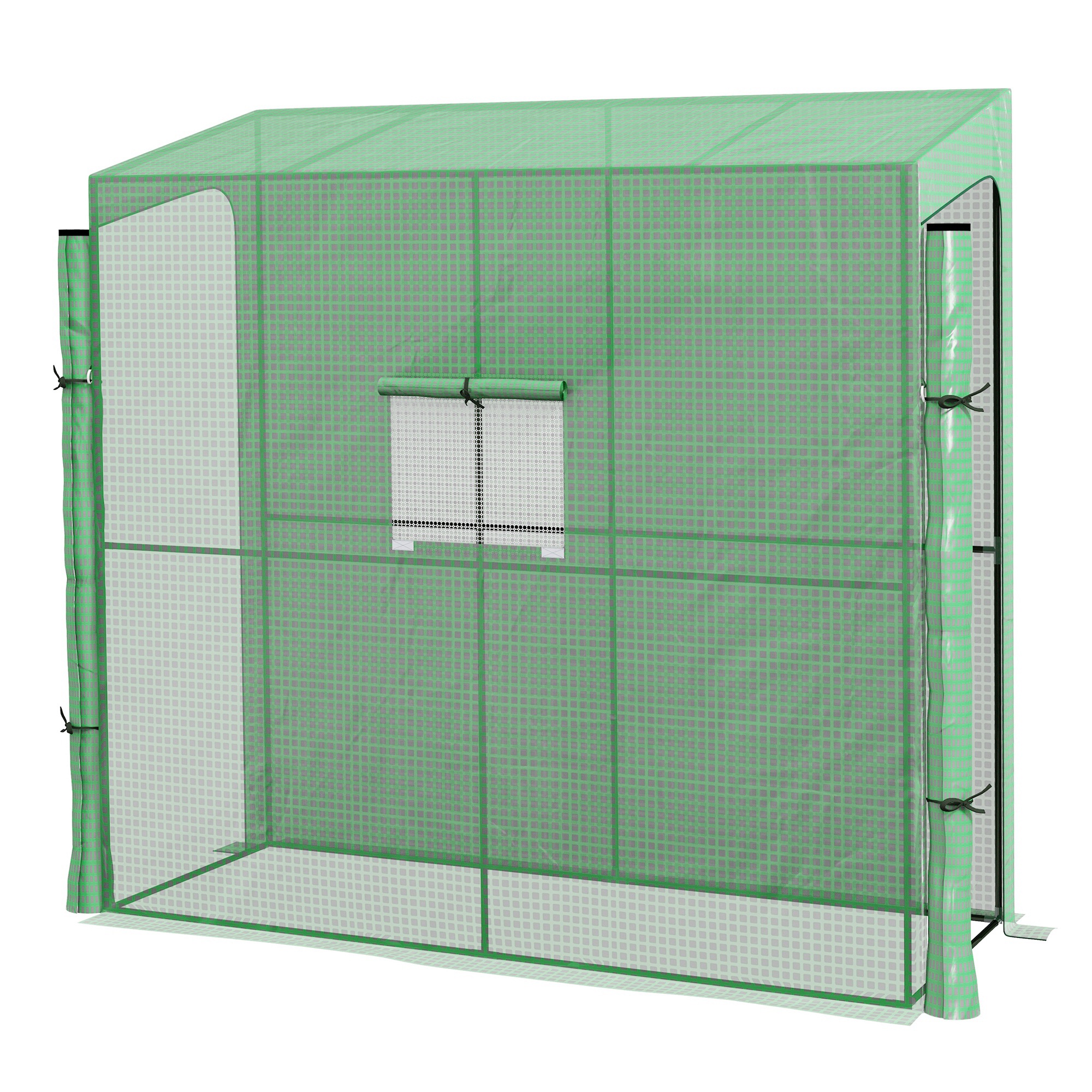 Sera Inclinata Portabila 200x80x200cm cu 2 Usi Rulante Fereastra Plasa Verde