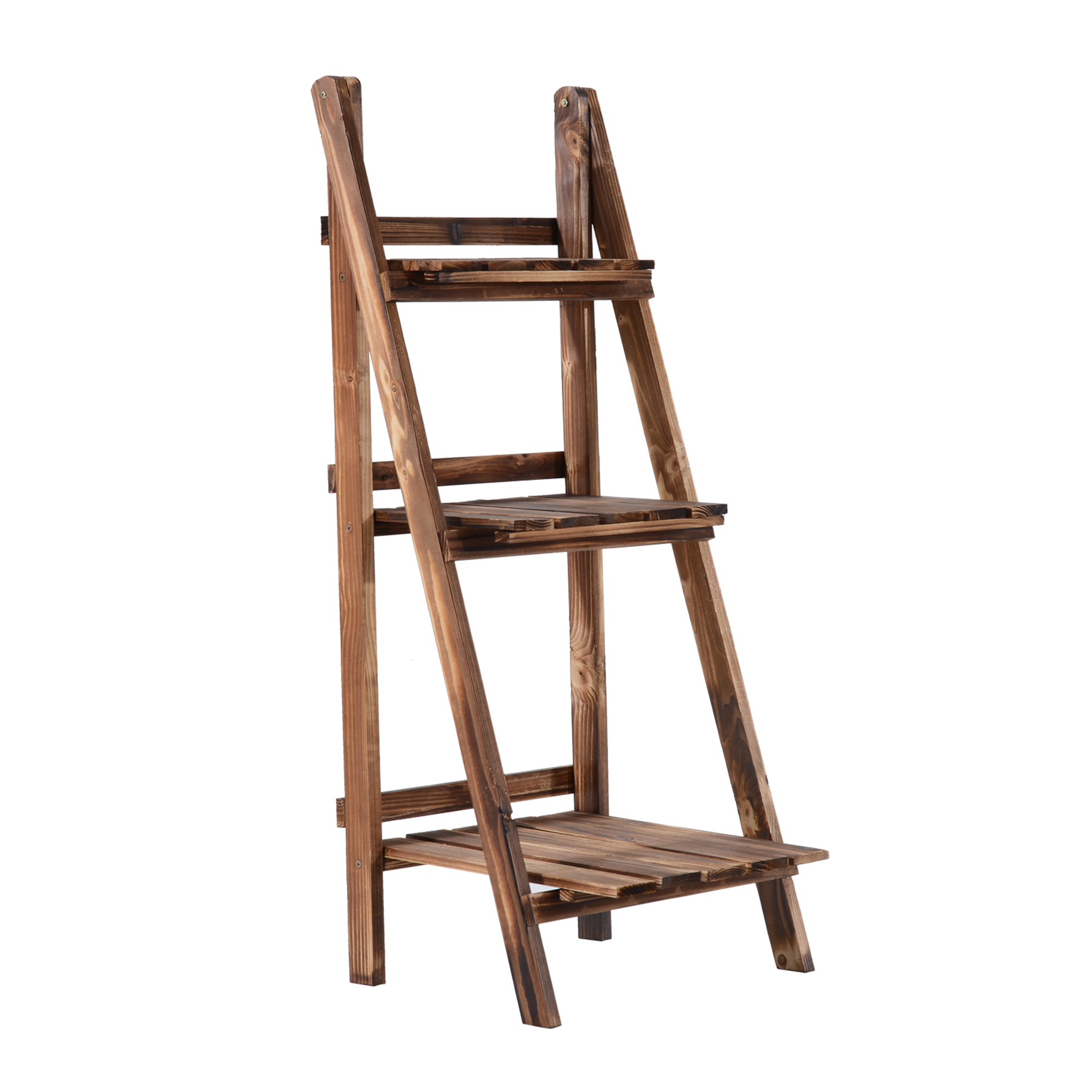 Suport pentru Plante Pliabil, Jardinieră cu 3 Niveluri, Raft de Exterior pentru Plante, 40x37x93 cm, Lemn Natural | Aosom Romania