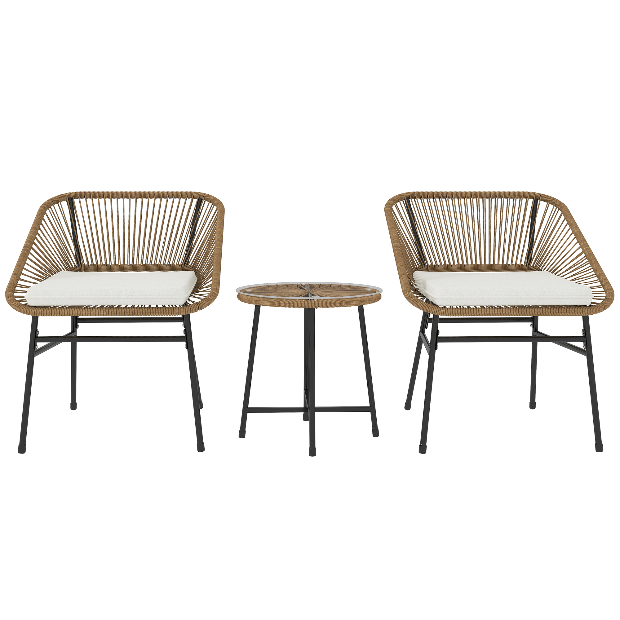 Set Bistro din 3 Piese cu Masuta de Cafea cu Blat de Sticla si 2 Scaune, ??45x46 cm, Natural