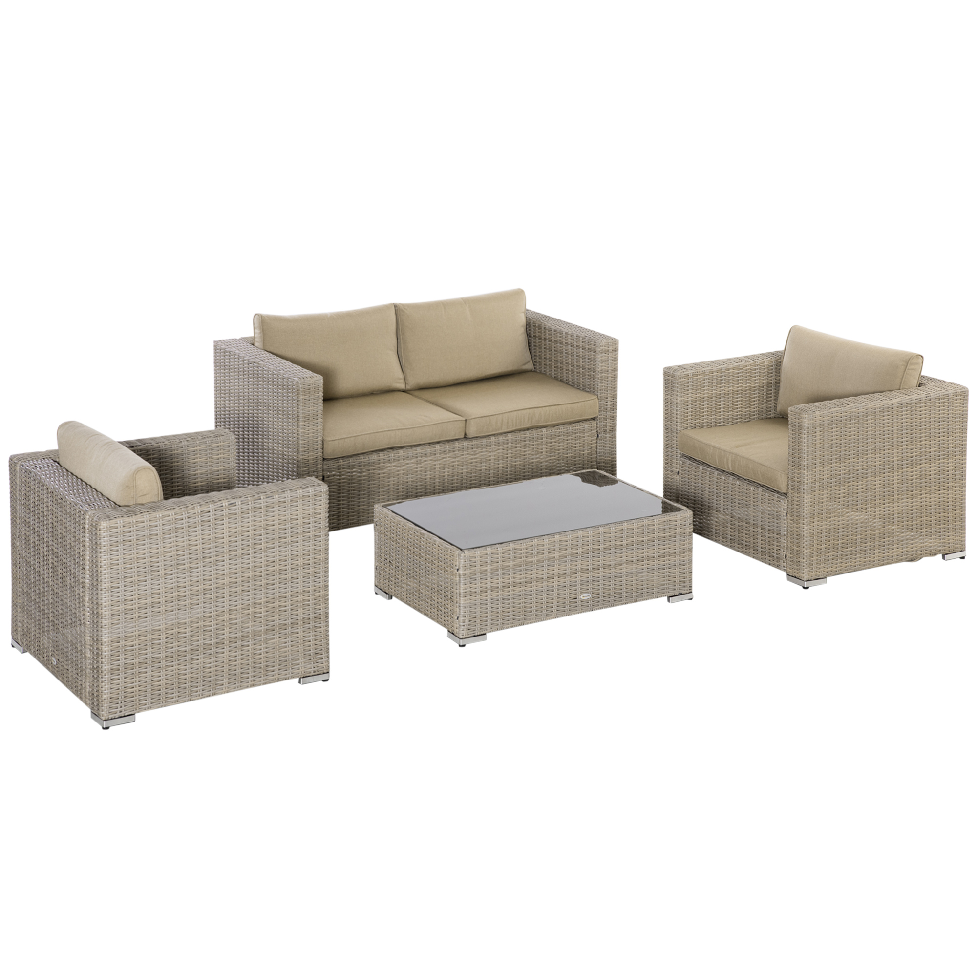 Set Mobilier de Gradina Ratan 4 Piese, Canapea, Fotolii, Masu??a, Perne Deta??abile Lavabile, Kaki Bej