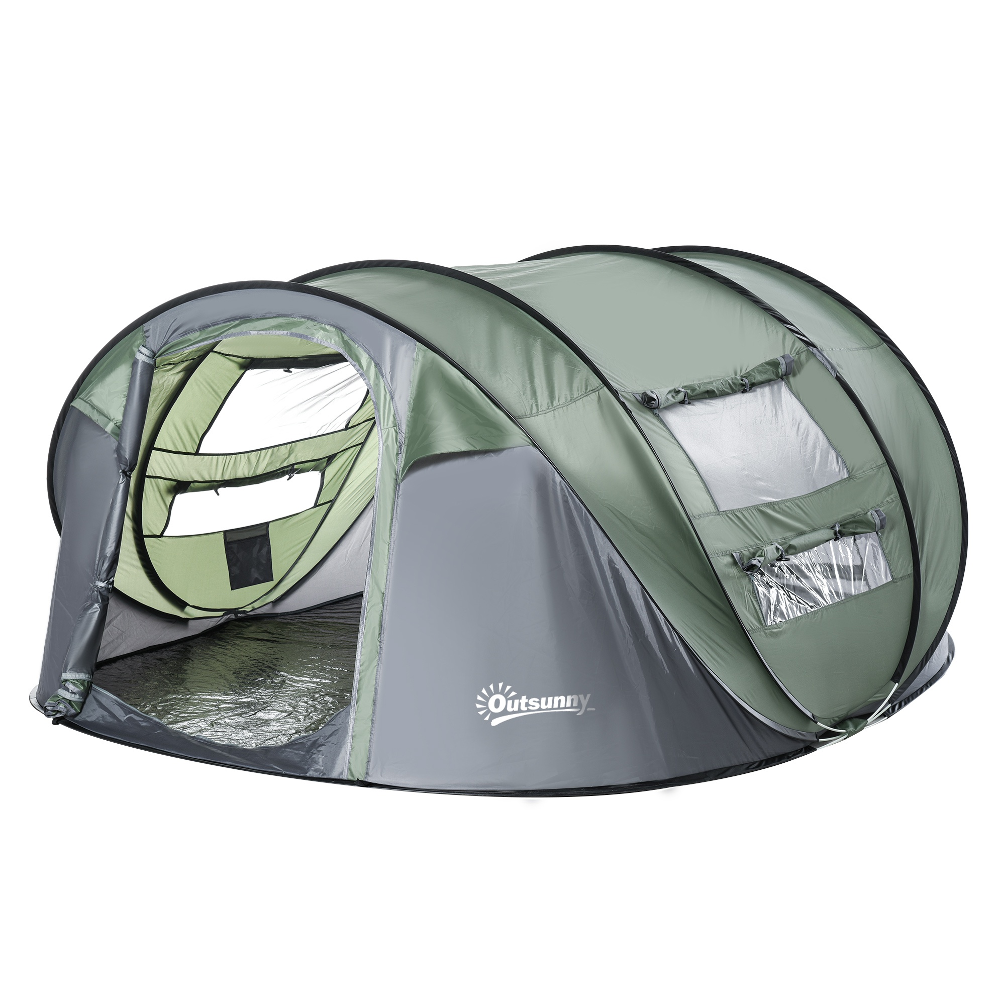 Cort de Camping Pop Up pentru 2 Persoane cu 2 Usi, 4 Ferestre si Invelis Impermeabil, 263.5x220x123 cm, Verde