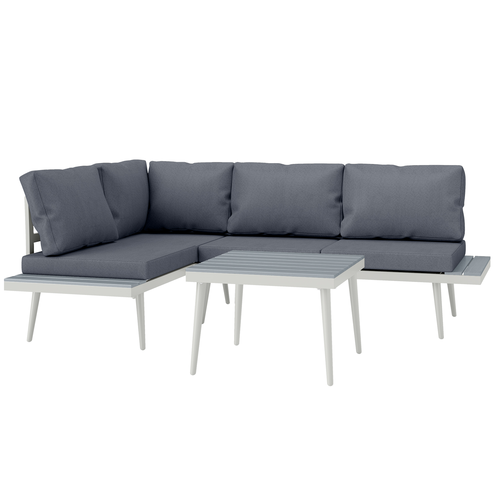 Set Mobilier de Gradina in 3 Piese cu 2 Canapele cu Spatar Reglabil in 5 pozitii ??i Masu??a, 139x63x65 cm, Gri