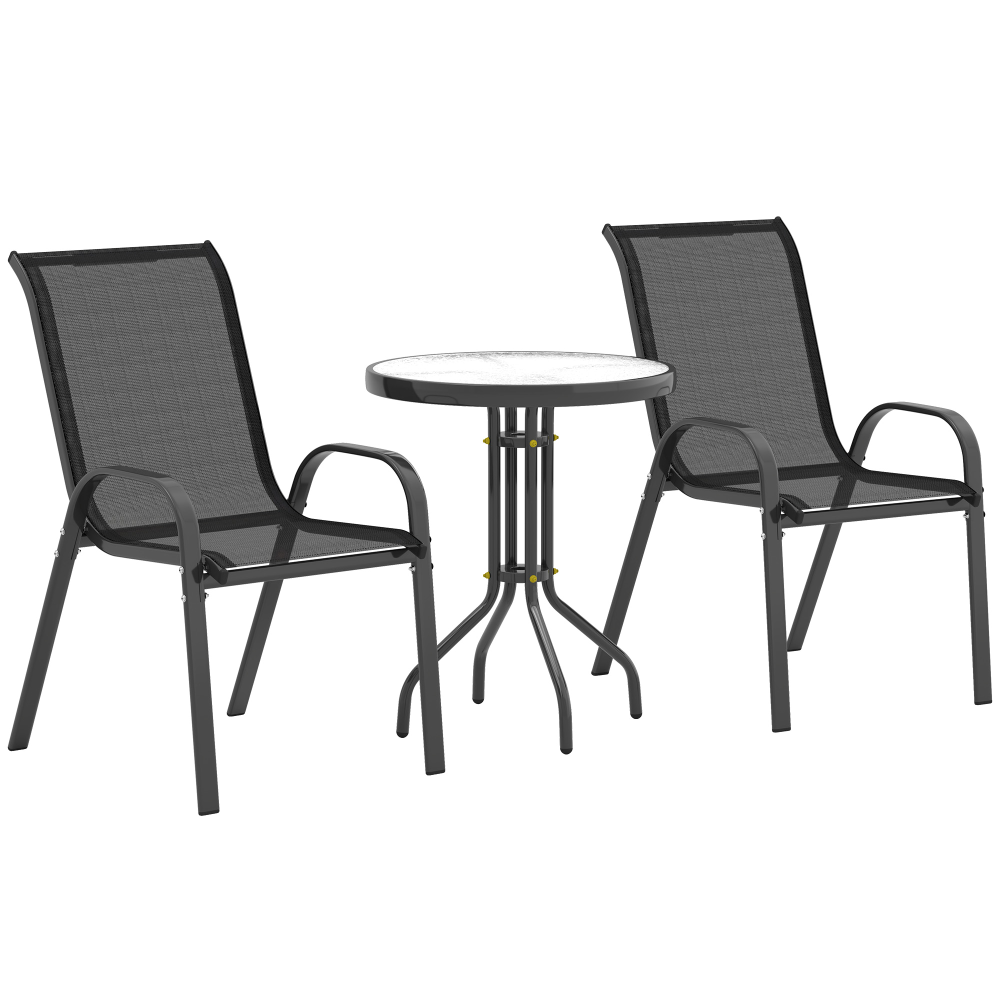 Set Mobilier de Gradina din 3 Piese cu Scaune Suprapozabile si Masa din Sticla, 54x71x93 cm, Gri Inchis