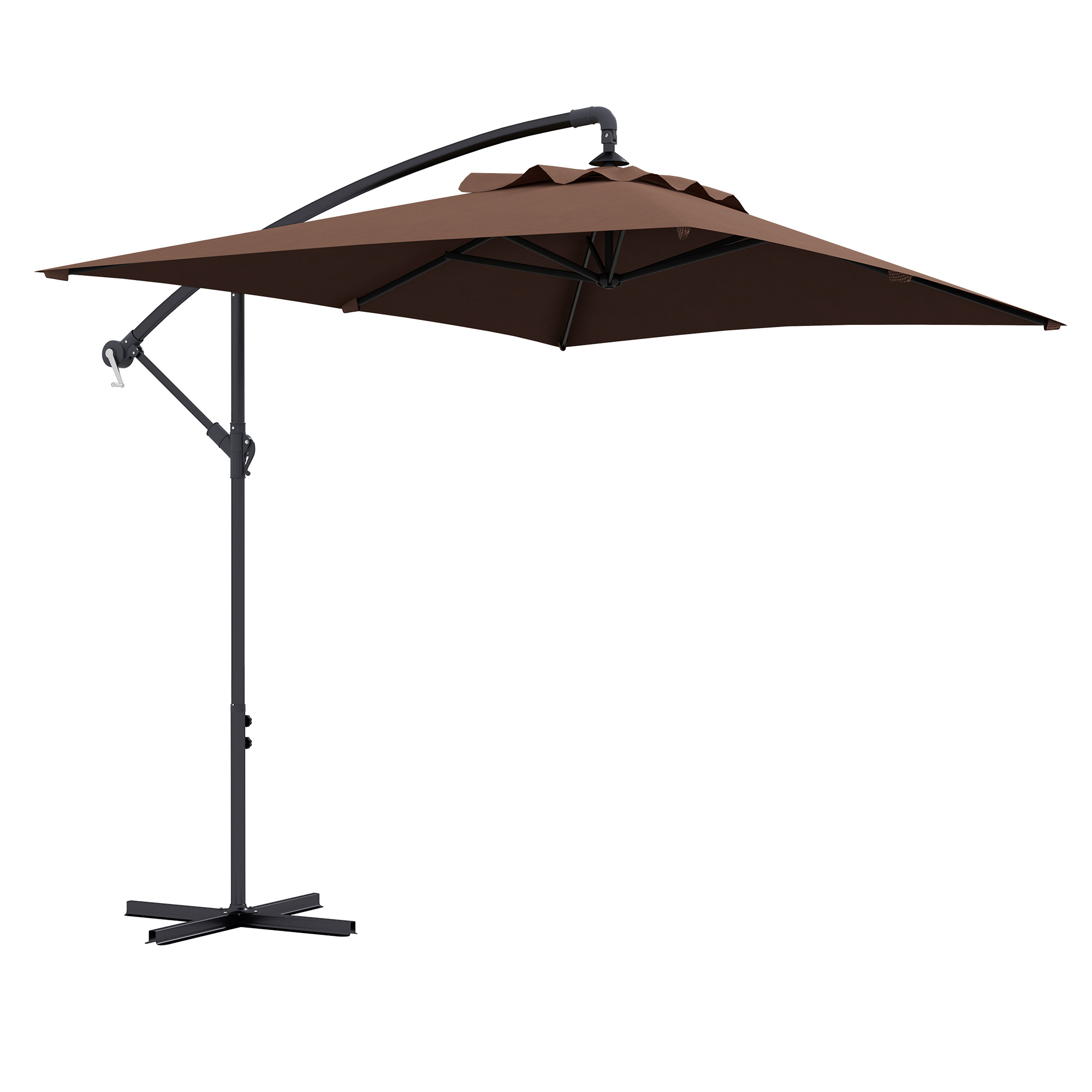 Umbrelă Suspendată cu Orificii de Ventilaţie, Bază în Cruce şi Manivelă, 3x2 m, Maro | Aosom Romania