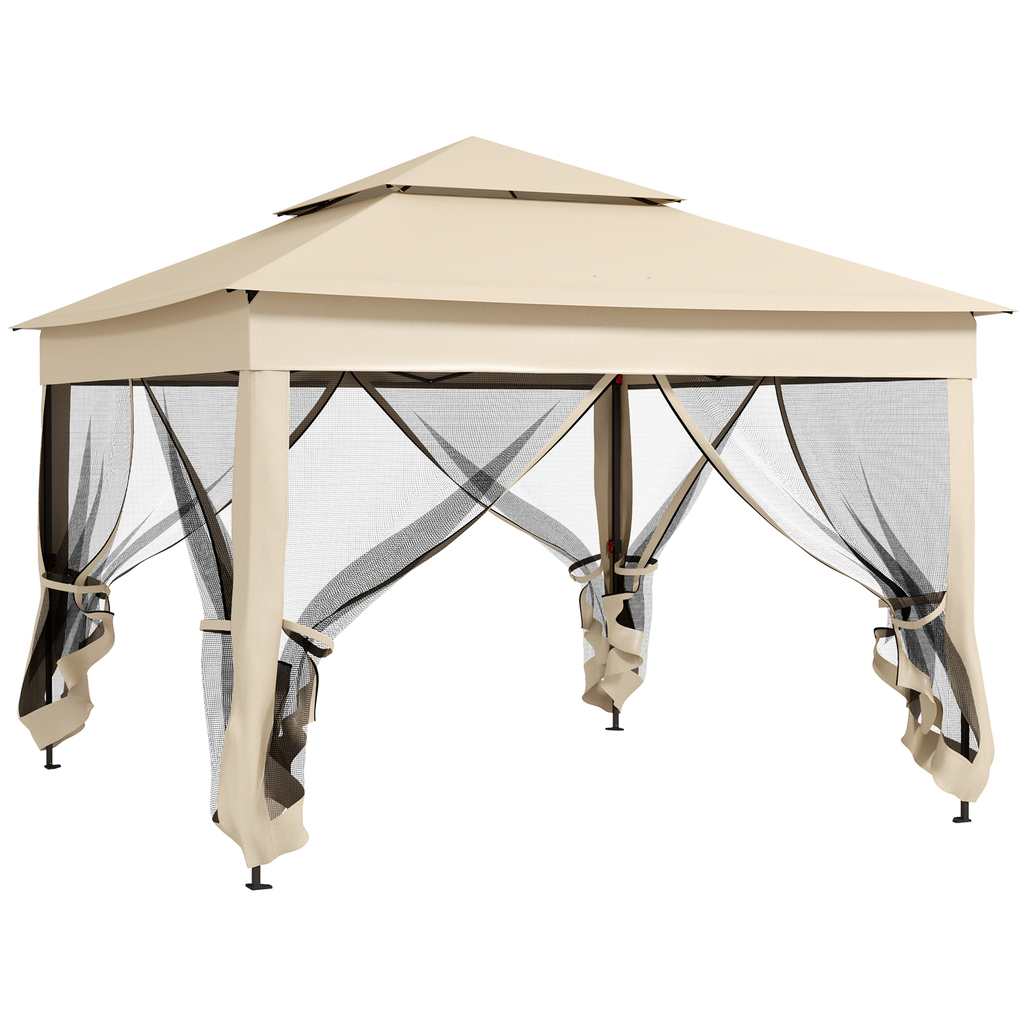 Tonelă de grădină pop-up pliabilă 3 x 3 m metal poliester impermeabil anti-UV plase de țânțari sac de transport crem | Aosom Romania