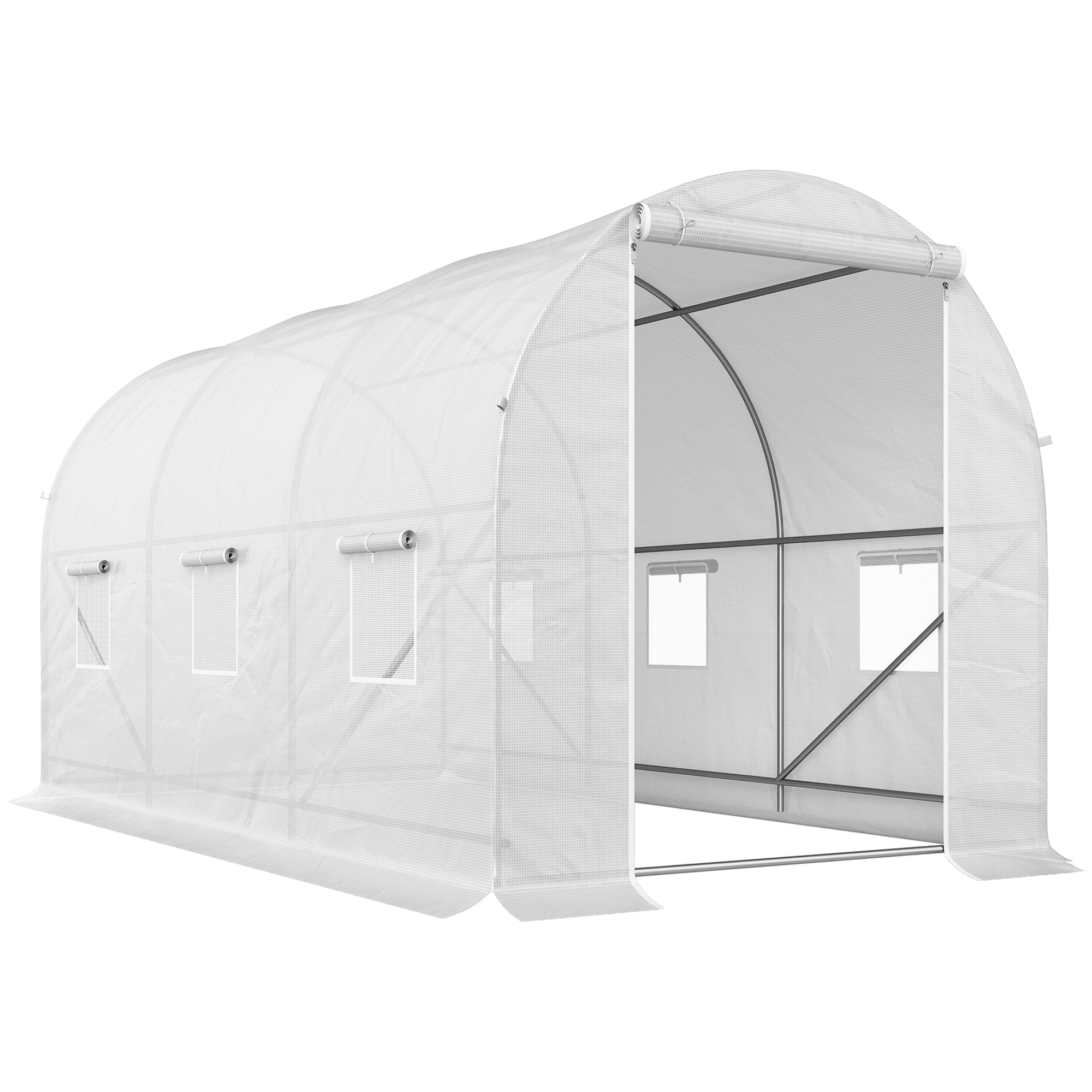 sera gradine3,5 x 2 x 2 m, cadru mare din otel galvanizat, tunel din polietilene pentru gradina, alb | Aosom Romania