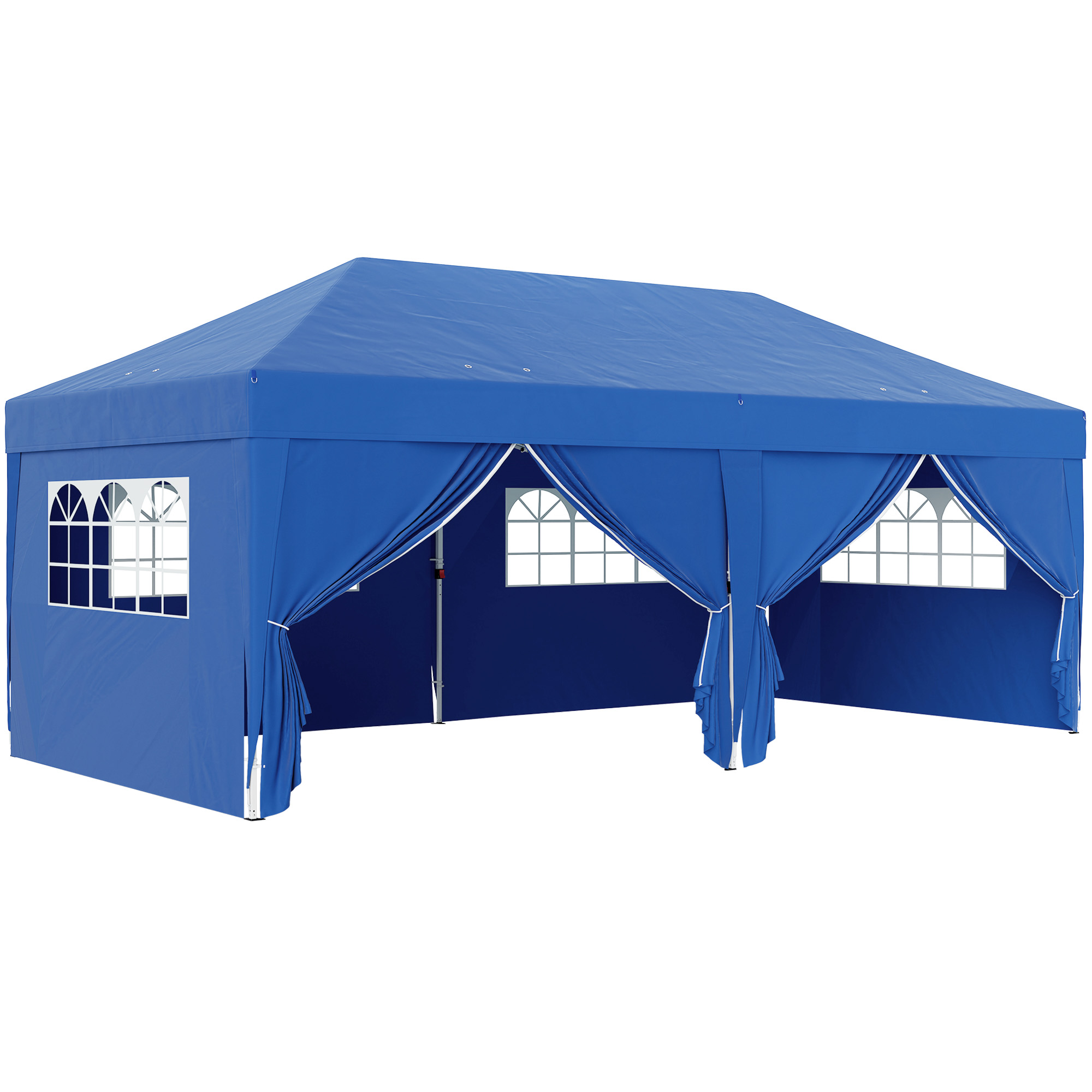 Pavilion de grădină exterior pliabil 3 x 6 m cu 6 pereți laterali, geantă de transport inclusă, albastru | Aosom Romania