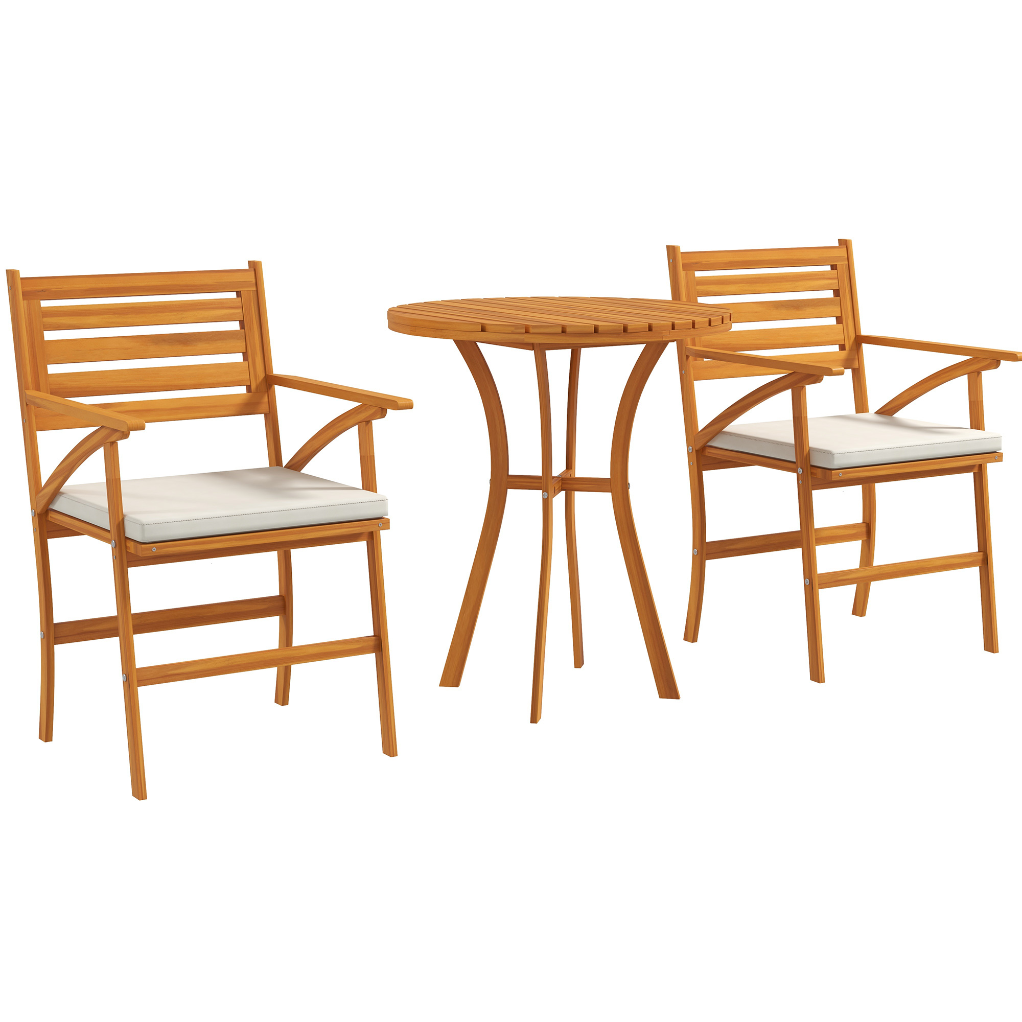 Set Grădină din Lemn de Pin din 3 Piese, Set Exterior cu Masă Rotundă și 2 Scaune cu Perne, Ø68x78 cm, Maro | Aosom Romania