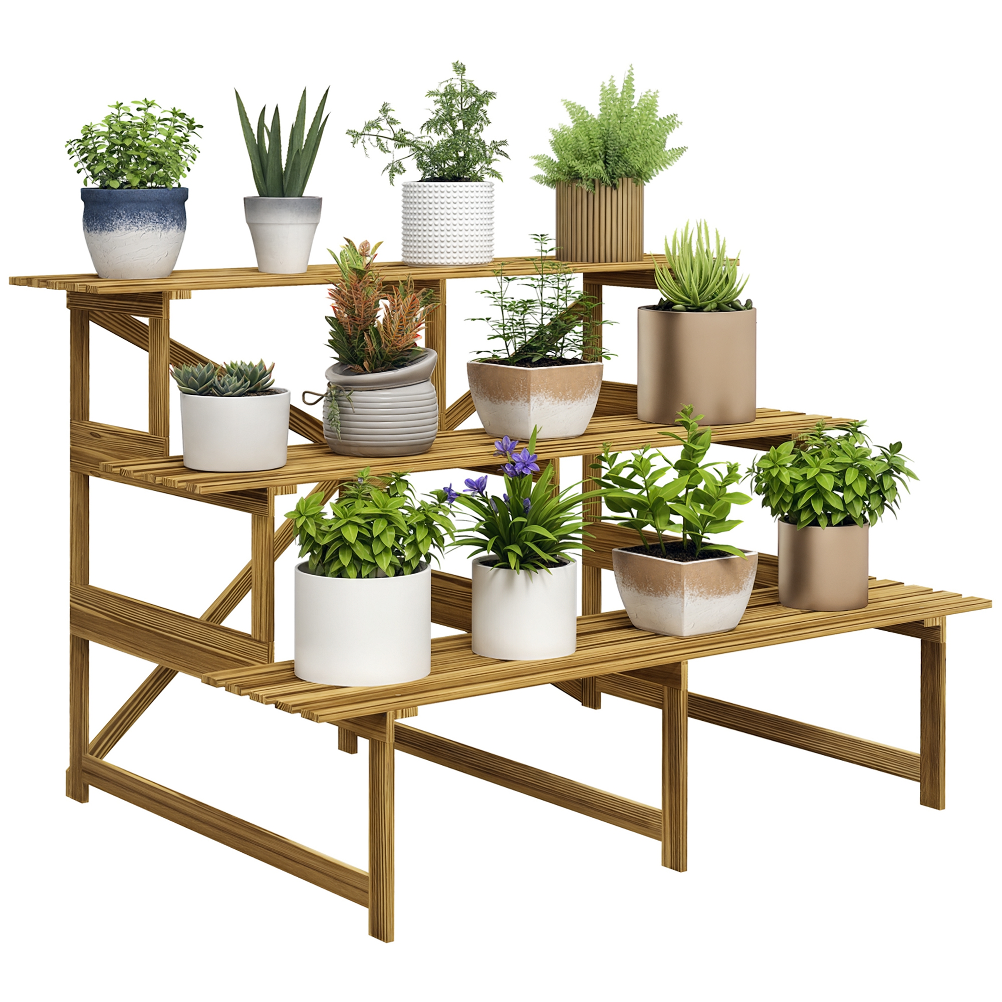 Suport de plante cu 3 etaje, pliabil, înalt de 78 cm, stand de flori pentru interior și exterior, raft de plante din lemn, suport de flori cu tăvi, scări de flori pentru sufragerie, balcon grădină, lemn natural | Aosom Romania