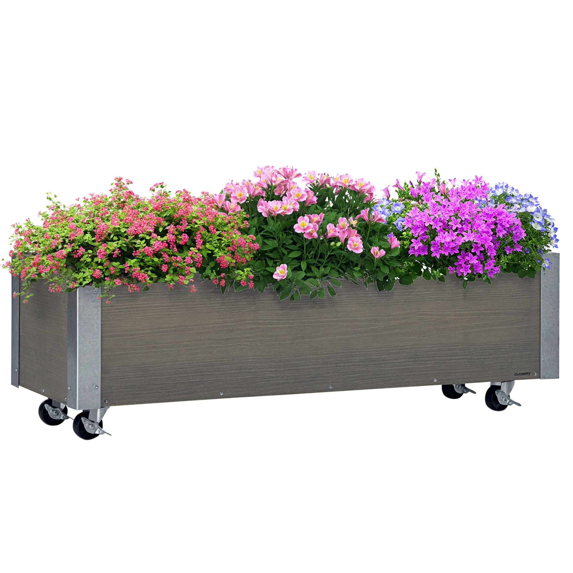 Strat Înălțat de Grădină cu Roți, Frână și Strat din Nețesut cu Orificii de Drenaj, 96x30.6x30 cm, Gri Deschis | Aosom Romania