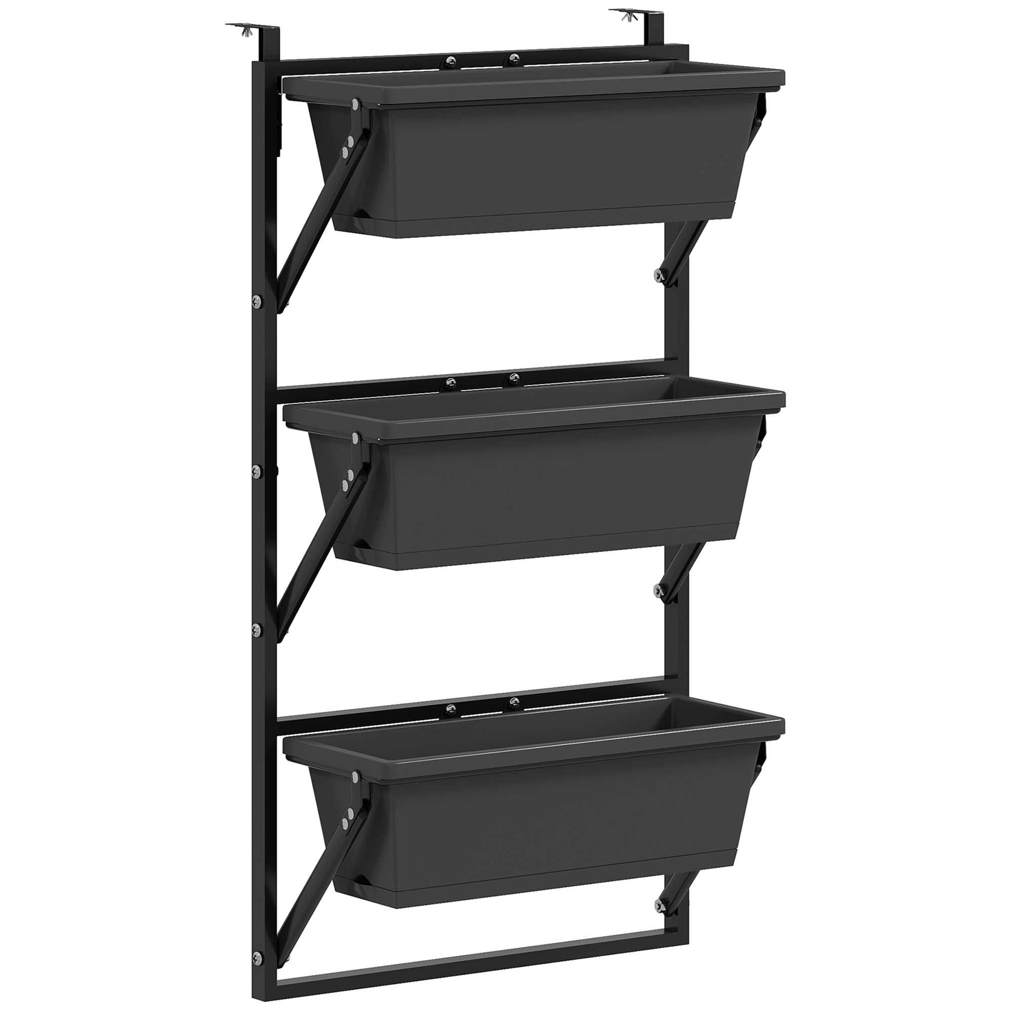 Set de 3 ghivece ghiveci cu orificii, 56x42 cm, ghivece pătrate din plastic, Gri închis | Aosom Romania
