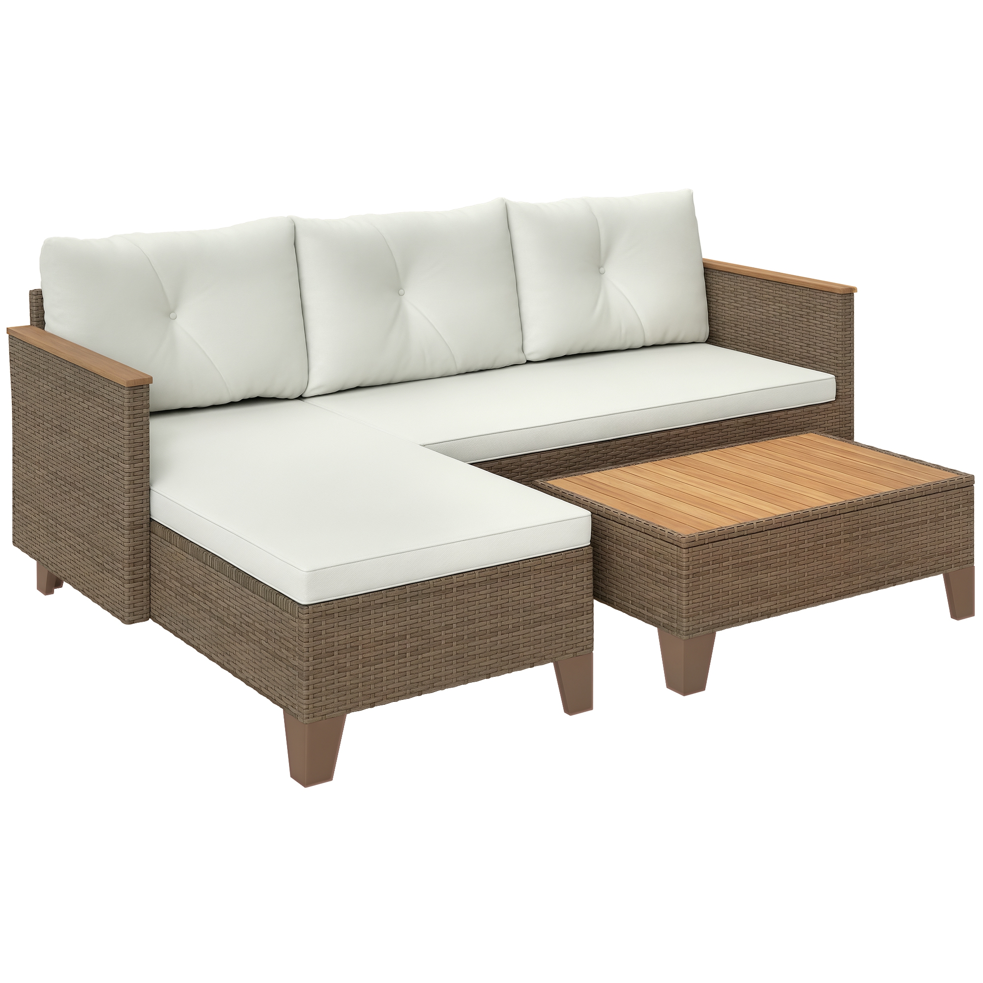 Set de Mobilier de Grădină din 3 Piese cu Canapea, Șezlong și Măsuță de Cafea, 128x66x66 cm, Kaki | Aosom Romania