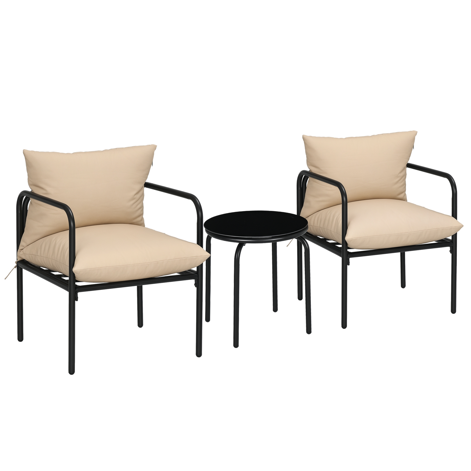 Set de mobilier de gradina 3 piese pentru 2 persoane cu 2 fotolii si 1 masa de cafea rotunda, metal, negru si bej | Aosom Romania