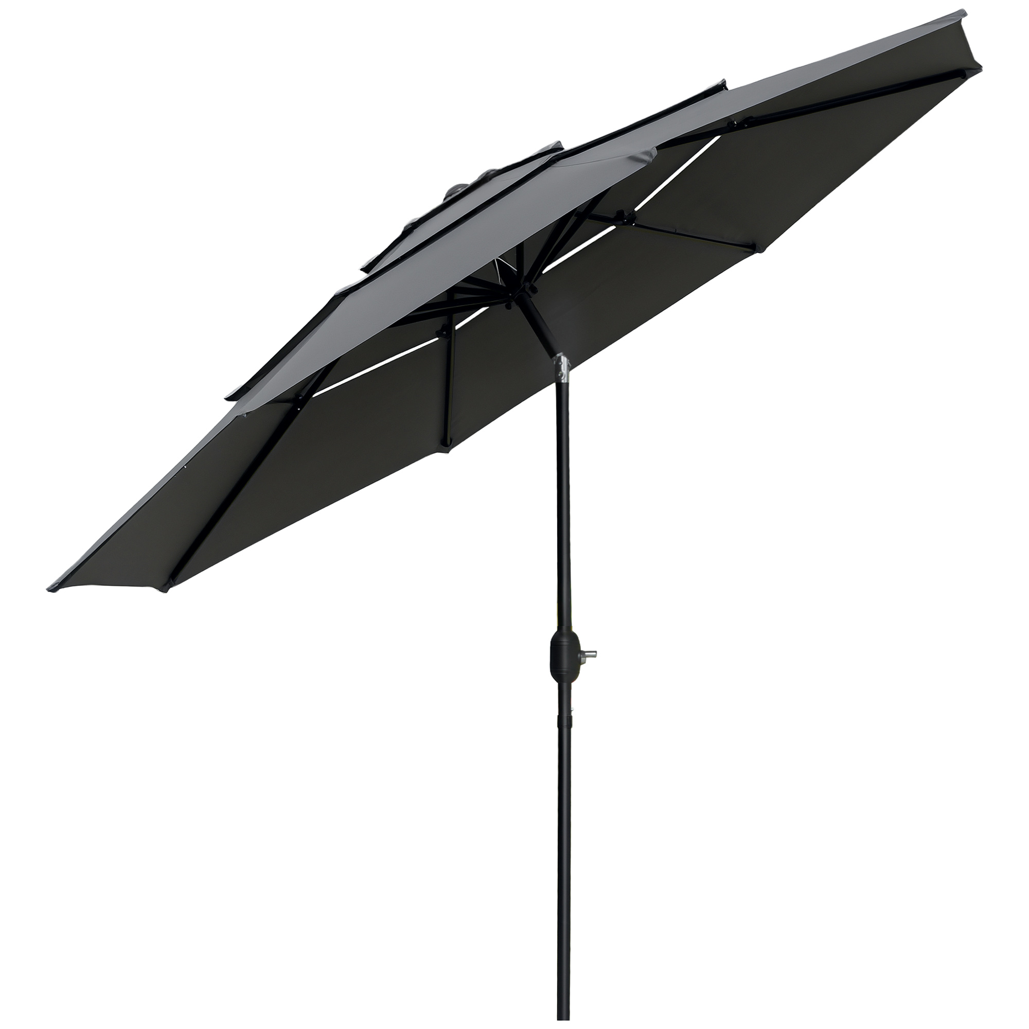 Umbrelă de grădină exterioară umbrelă inclinabilă Ø 2,85 x 2,5 m cu manivelă, 2 deschideri, pânză 180 g/m², anti-UV, gri | Aosom Romania