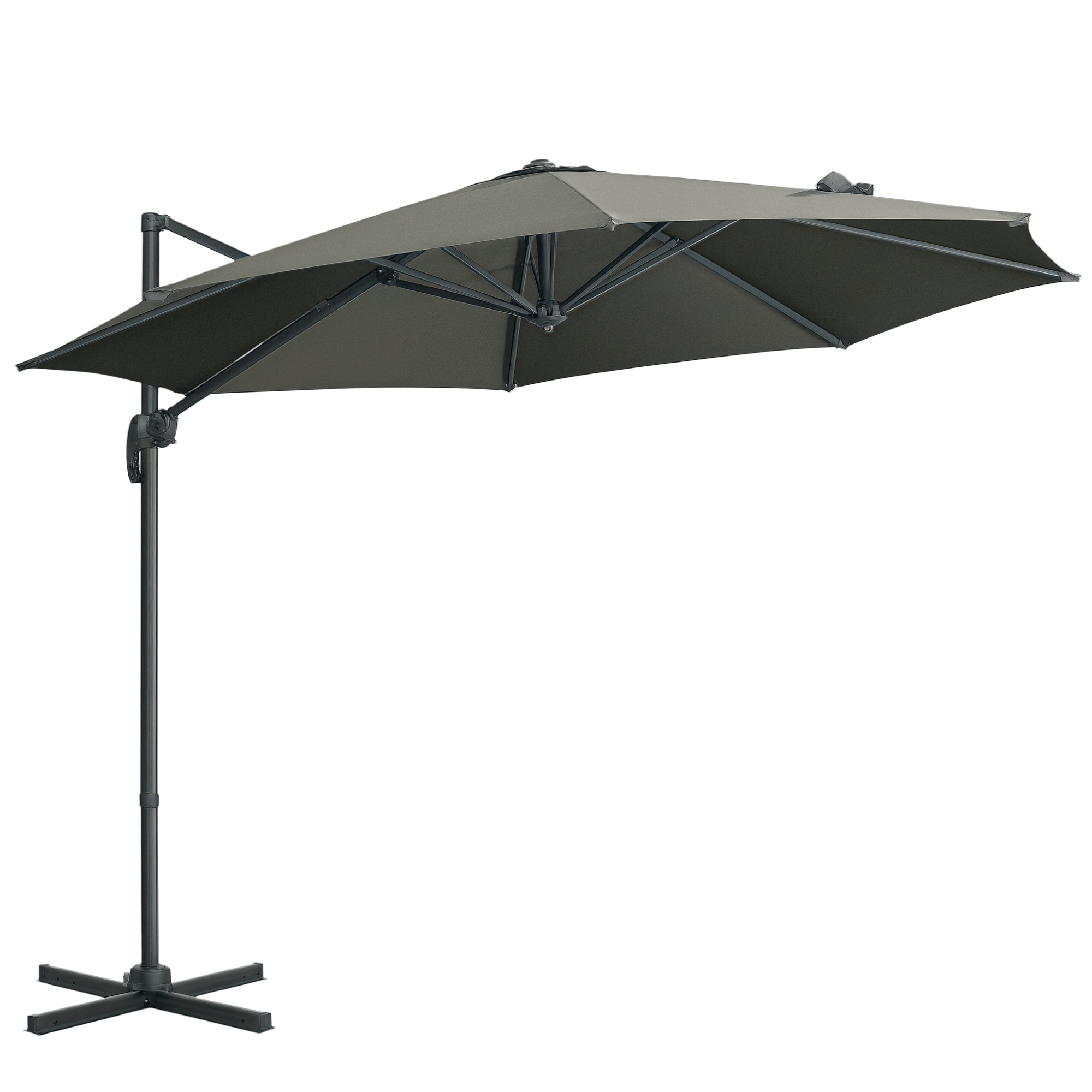 Umbrelă Solară de Grădină Decentralizată cu Înclinare și Rotație 360° Ø294x248cm Gri | Aosom Romania