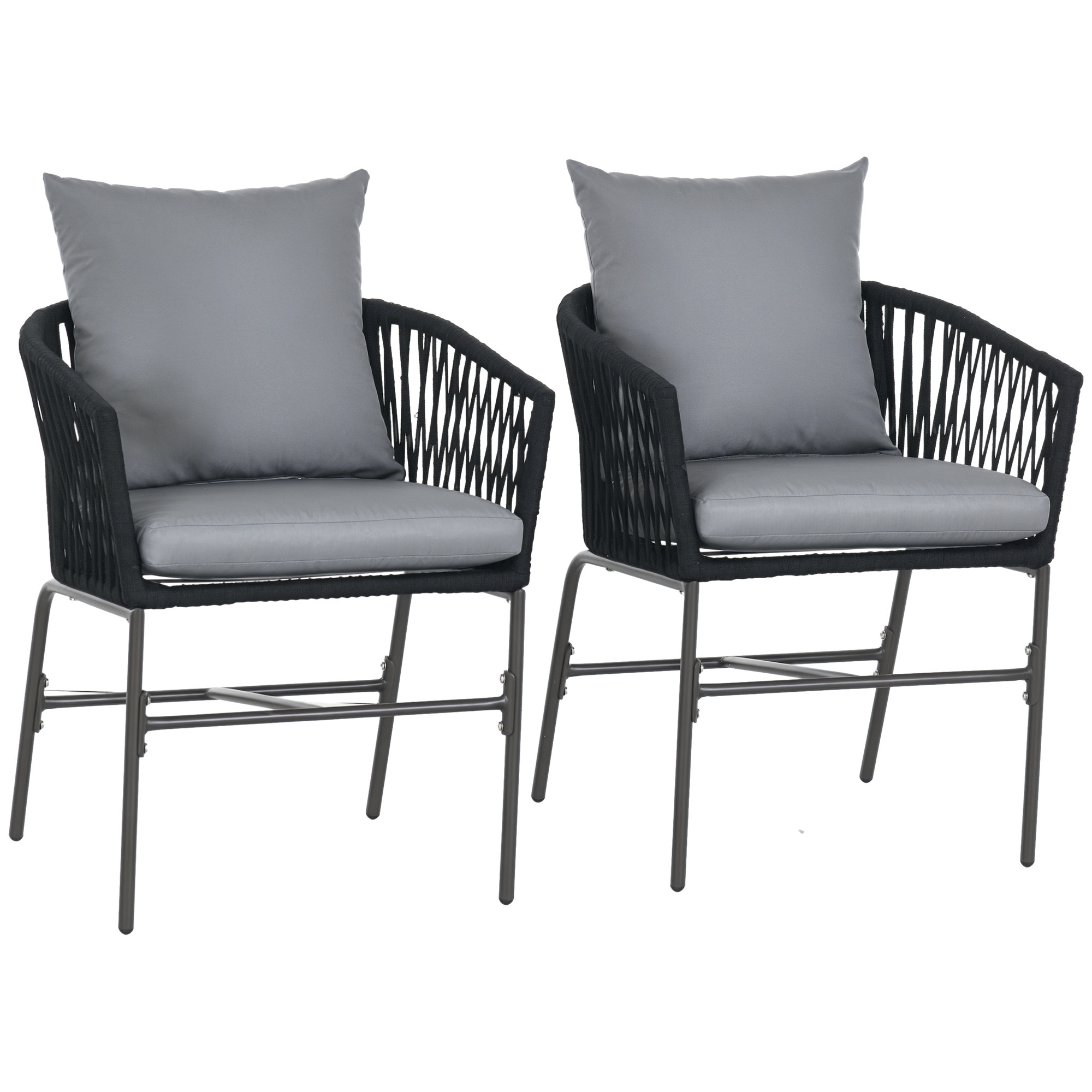 Scaune de exterior, set de 2, design boho, perne pentru șezut și spătar, șezut confortabil, cadru metalic, Negru | Aosom Romania