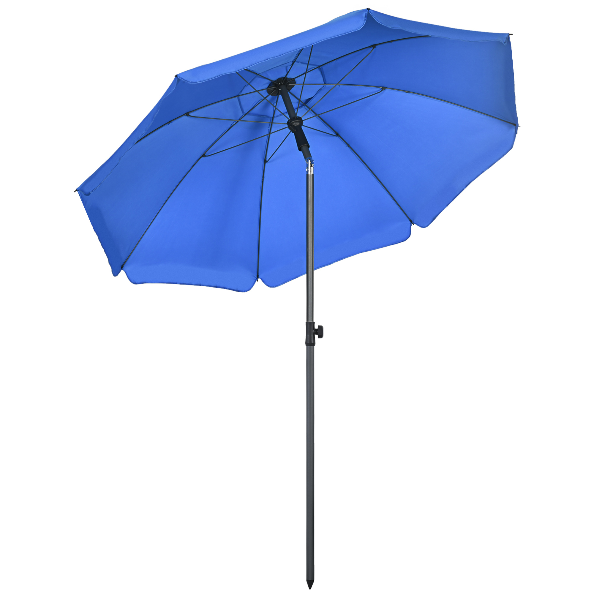 Umbrelă de Soare pentru Plajă cu Tetieră care se Înclină la 45° și Design în 2 Secțiuni, Ø180x209 cm, Albastru | Aosom Romania