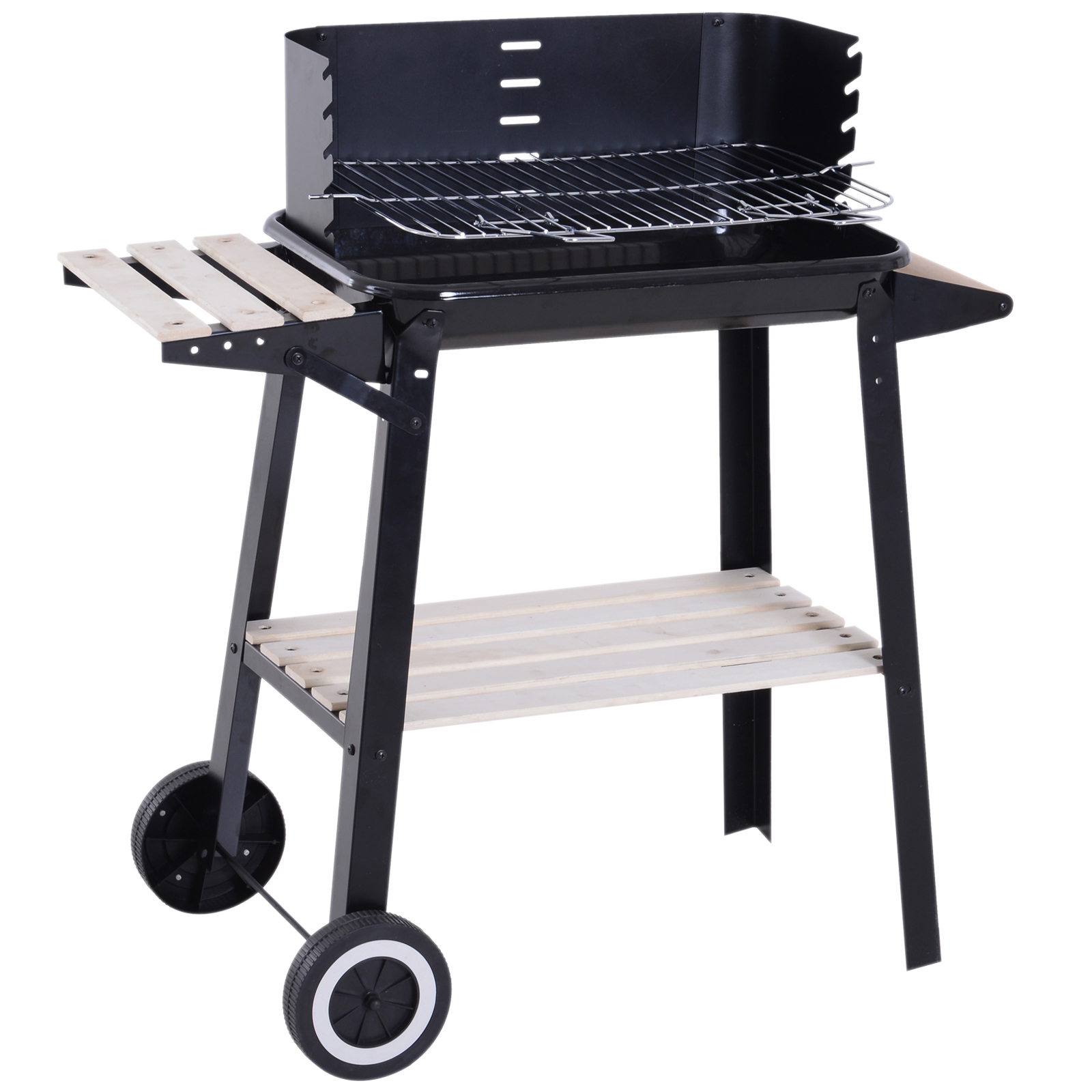Gril cu Carbune Barbecue Picnic Inaltime Reglabila Negru 87x 45 x 83 cm | Aosom Romania