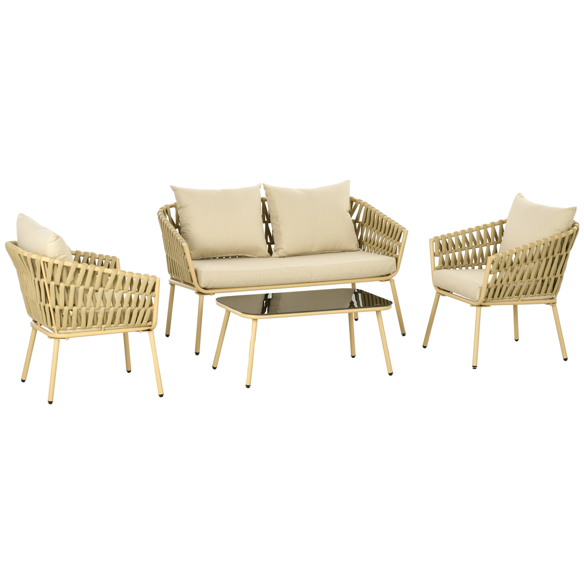 Set de Mobilier de Gradina cu 4 Piese cu Ratan din PE | Aosom Romania