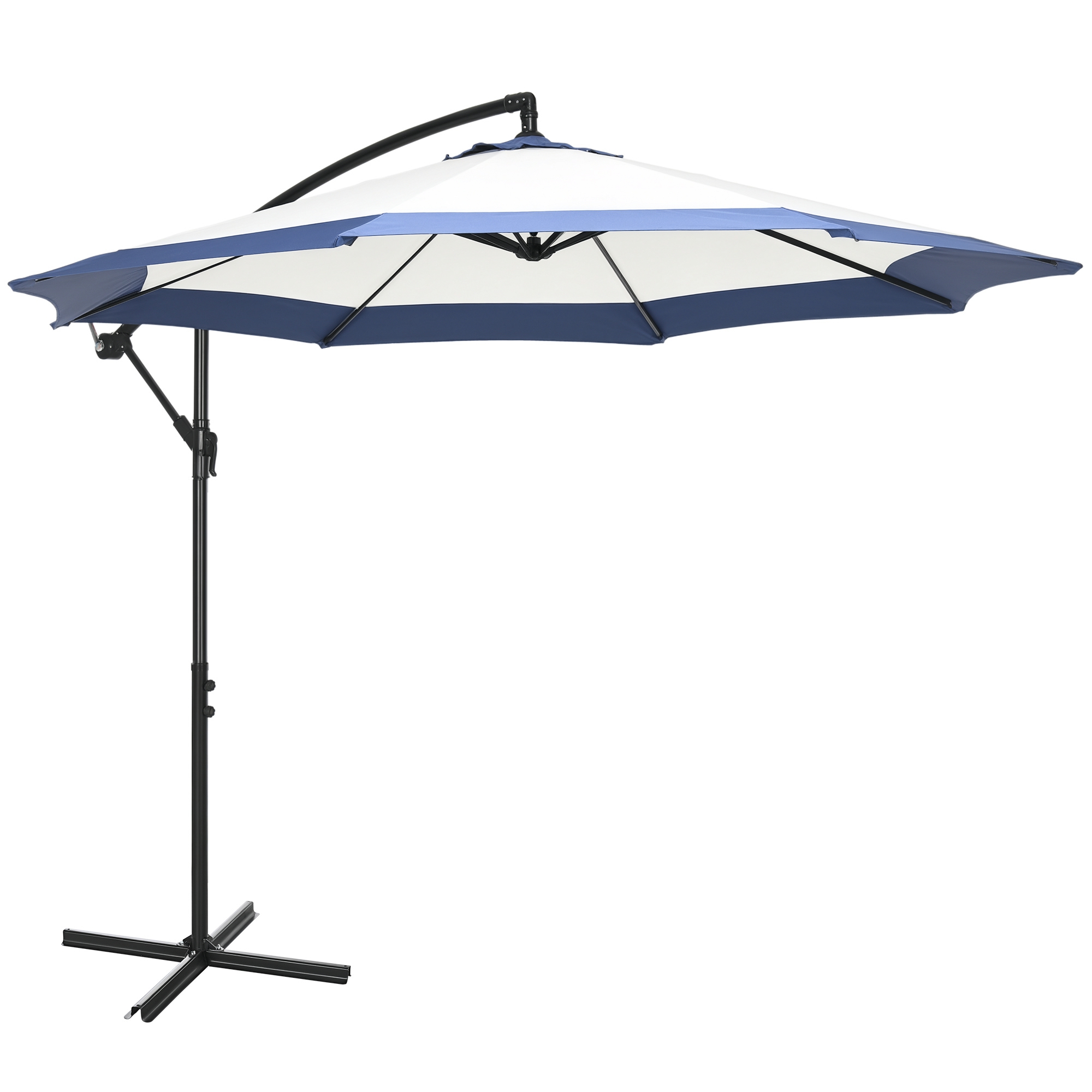 Umbrelă de Grădină cu Bază în Cruce, Deschidere cu Manivelă și Orificiu de Ventilație, Ø295x194 cm, Albastru | Aosom Romania