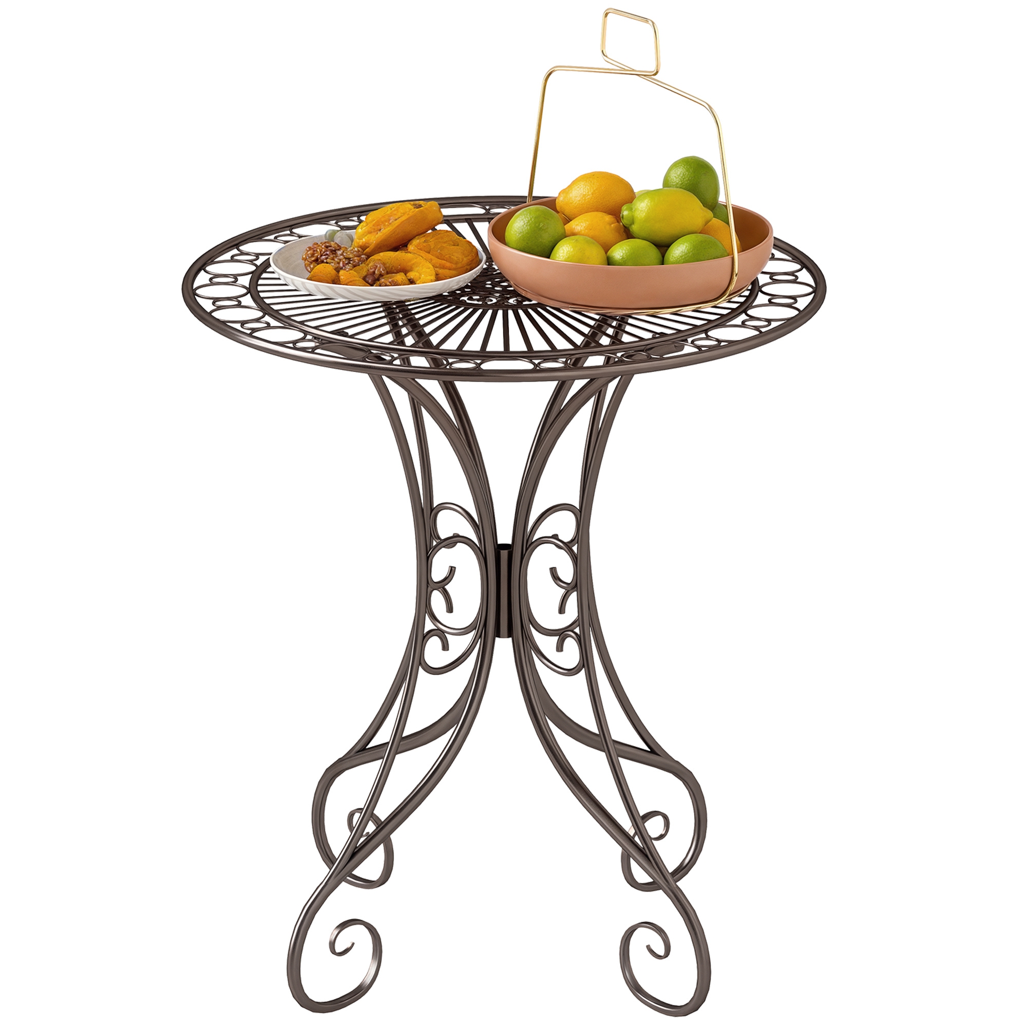 Masă de grădină rotundă Ø 85 cm, masă de terasă cu cadru metalic, greutate suportată 50 kg, pentru interior și exterior, maro | Aosom Romania