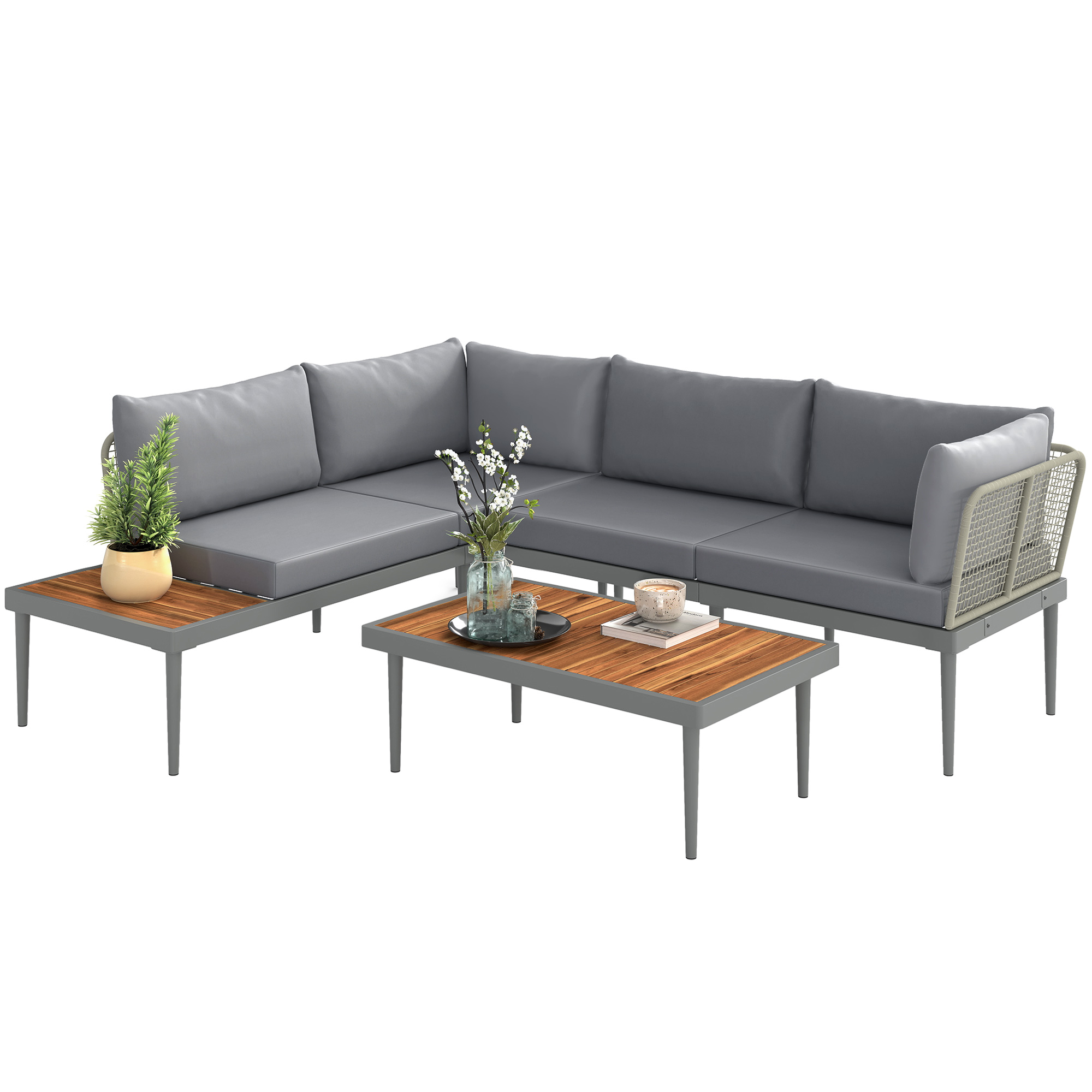 Set de Mobilier de Grădină din 3 Piese cu 2 Canapele și Măsuță de Cafea, 184x75x71 cm, Gri | Aosom Romania