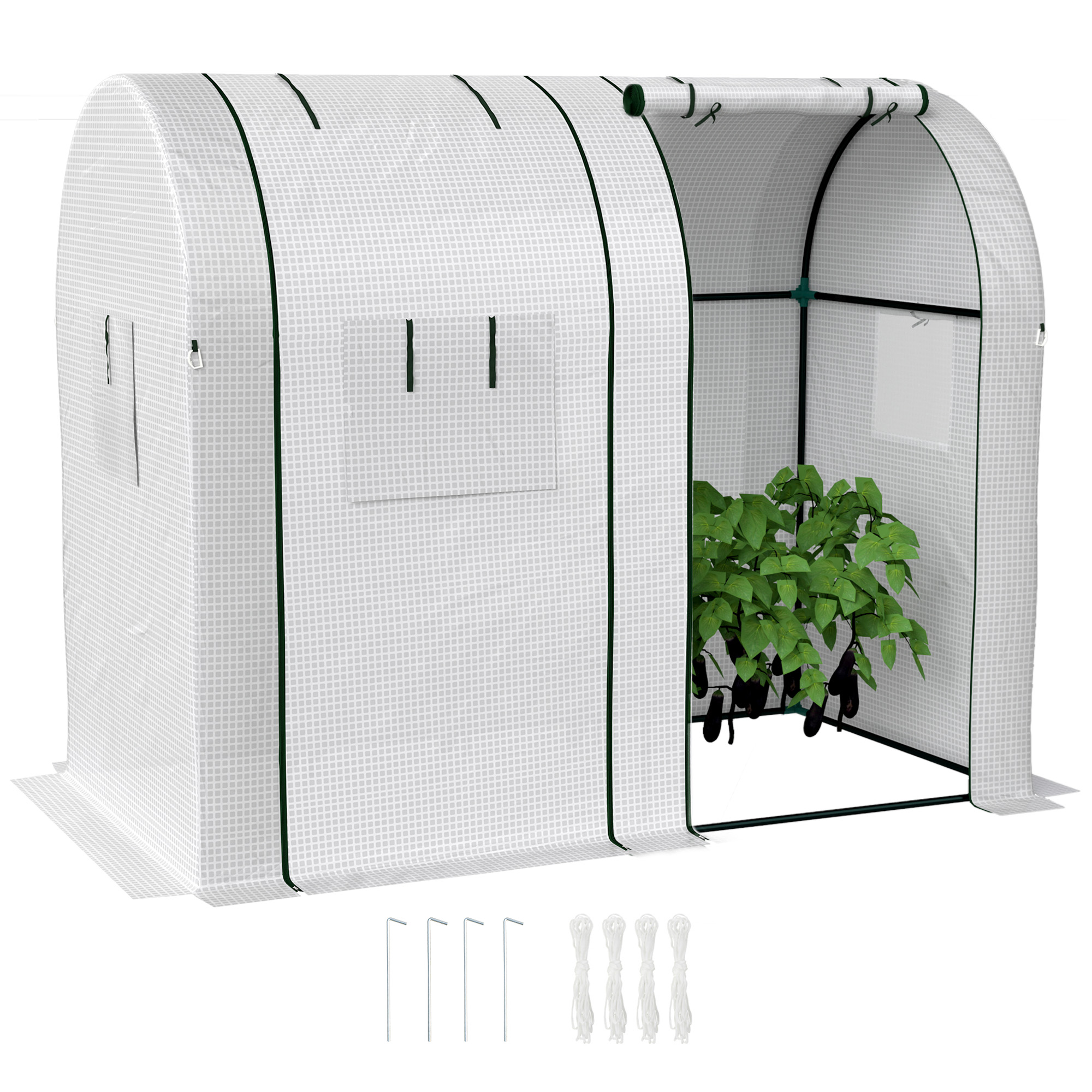 Seră de grădină 1,8 m² seră pentru roșii 2 uși cu fermoar 4 ferestre cu fermoar acoperiș PE 135 g/m² alb | Aosom Romania