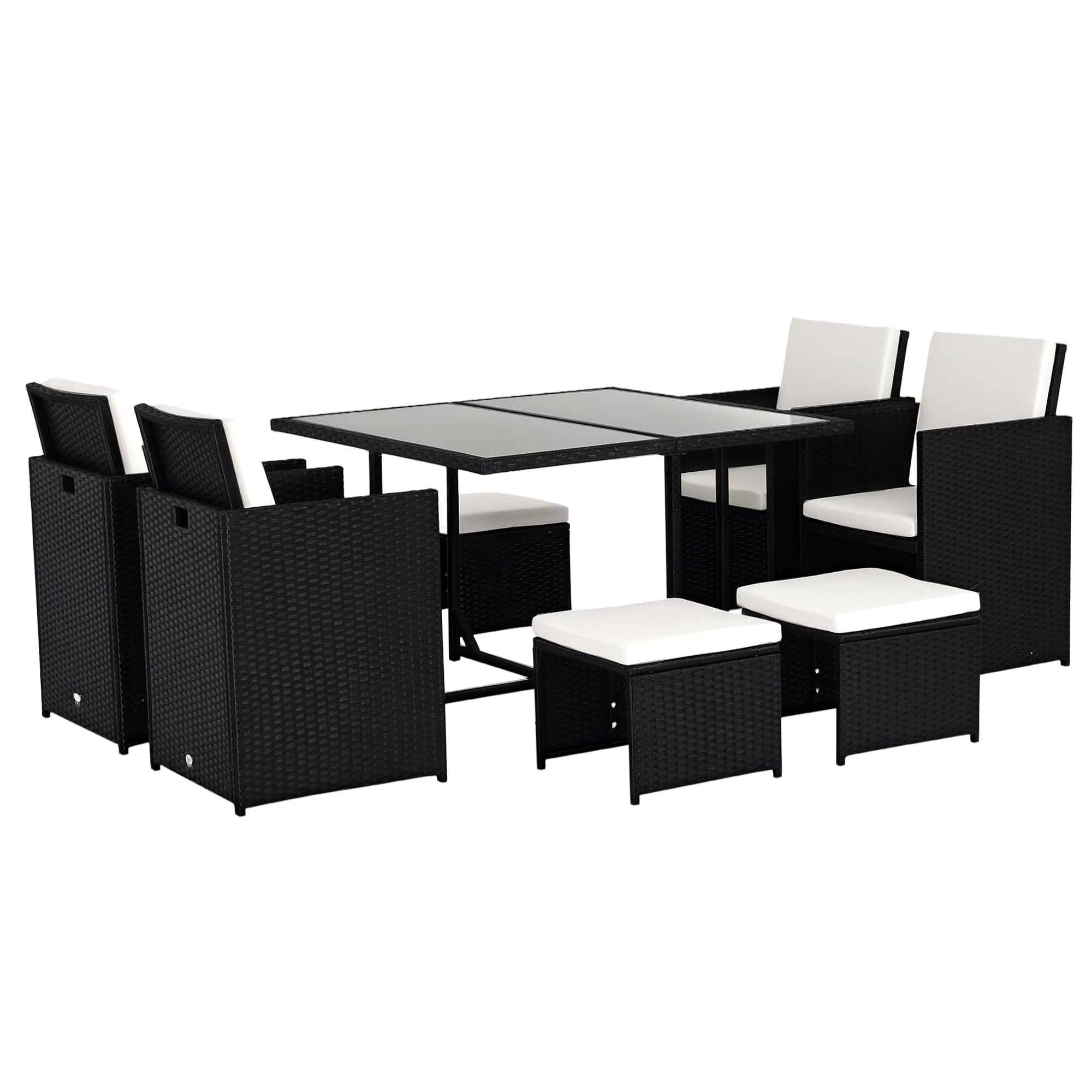 Set Mobilier de Grădină încorporabil 8 persoane 9 piese rășină împletită 4 fire imitație răchită Negru Perne detașabile crem | Aosom Romania