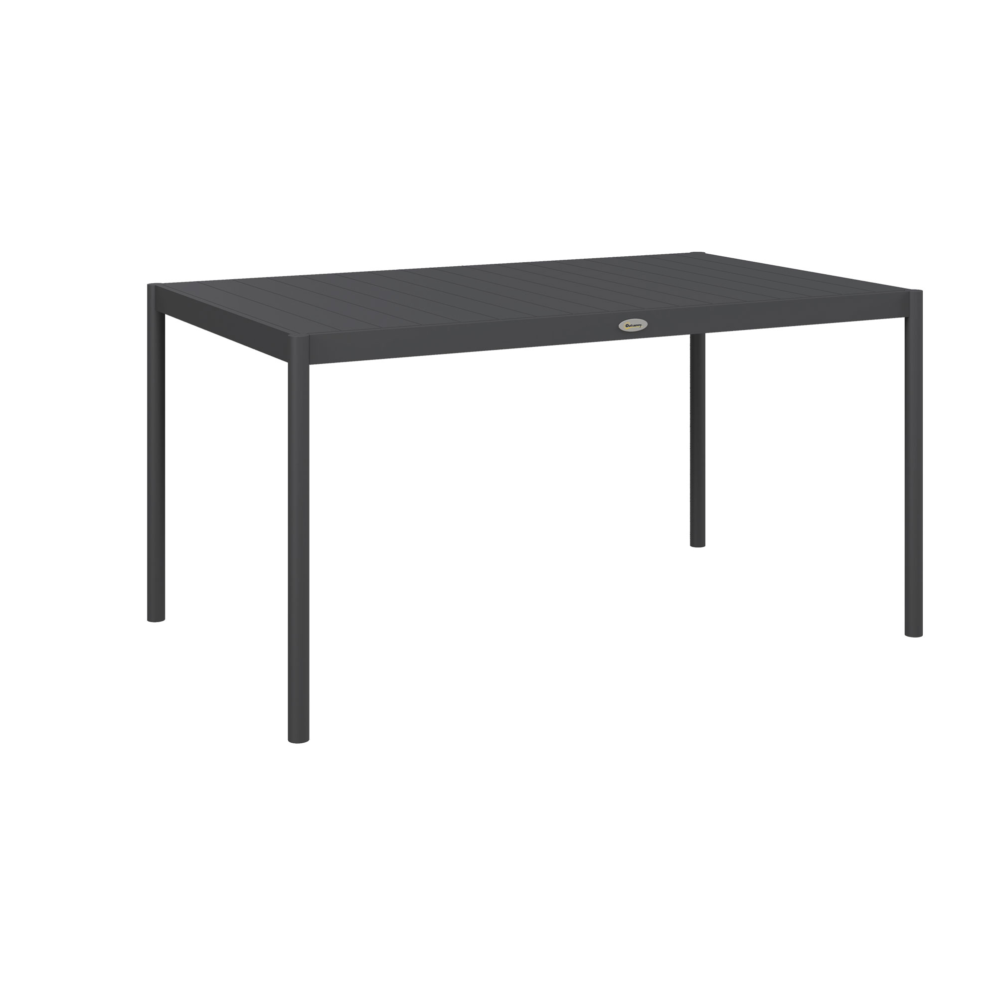 Masă de Grădină cu Lamele, Dimensiuni 145x90 cm, Masă de Dining pentru 6 Persoane, Rectangulară, din Aluminiu și Oțel, pentru Curte, Terasă, Balcon și Exterior, Gri Închis | Aosom Romania