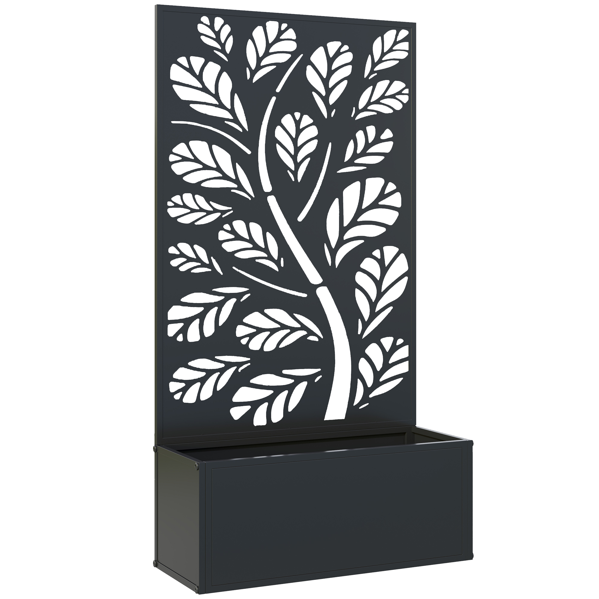 Jardinieră cu spalier cu model crenguțe și frunze, cuvă pentru flori, pentru plante cățărătoare, metal 61 x 23 x 113 cm negru | Aosom Romania
