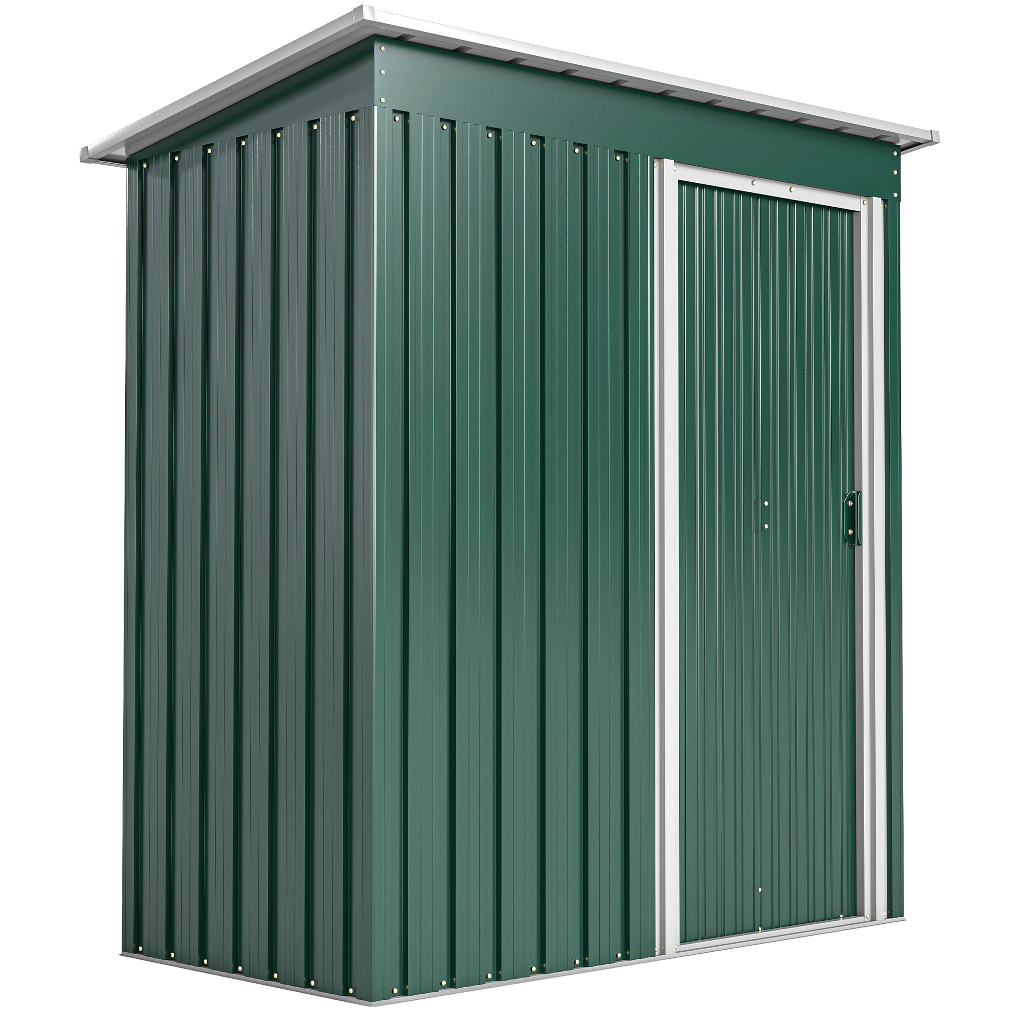 Magazie de Grădină pentru Scule din Oțel Galvanizat cu Acoperiș Înclinat și Ușă Culisantă, 163x89x182 cm, Verde | Aosom Romania