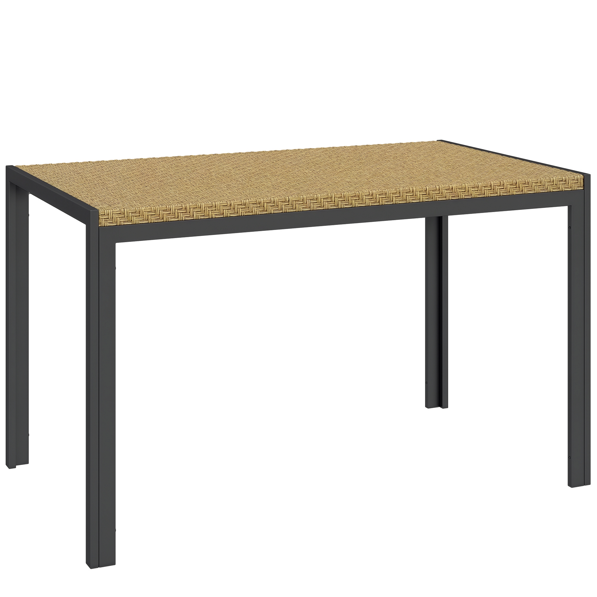 Masă de grădină rectangulară 4 persoane din oțel și blat din rășină imitând răchita PE, dim. 120L x 70l x 72Î cm | Aosom Romania