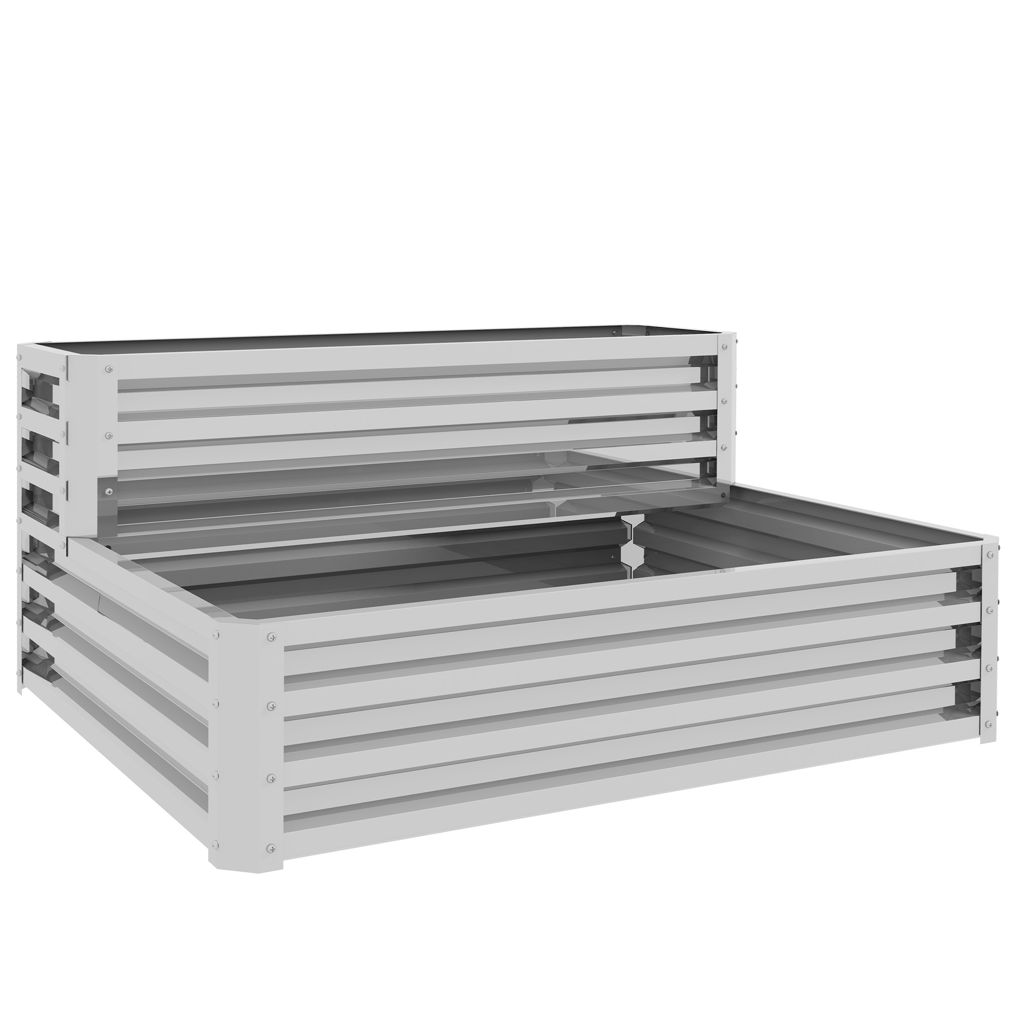 Jardinieră Exterioară din Oțel Galvanizat cu Design în Trepte și Bază Deschisă pentru Culturi Plante 120x101x58 cm Argintiu | Aosom Romania