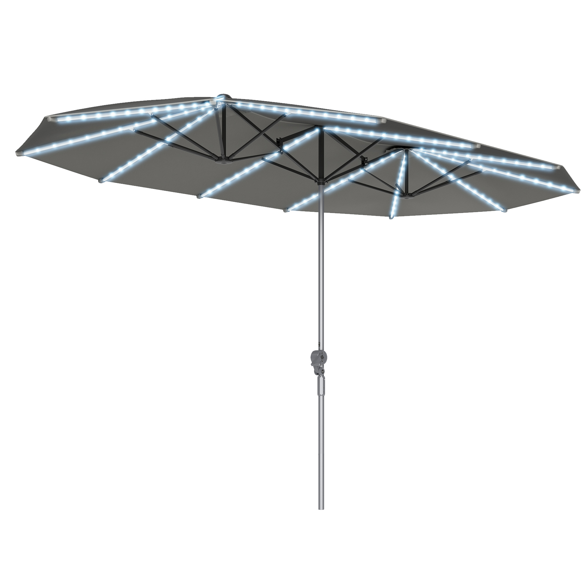 Umbrelă dublă cu lumină solară, Aluminiu, Poliester, Protecție UPF50+, rezistent la UV, Umbrelă pentru terasă, Gri închis | Aosom Romania