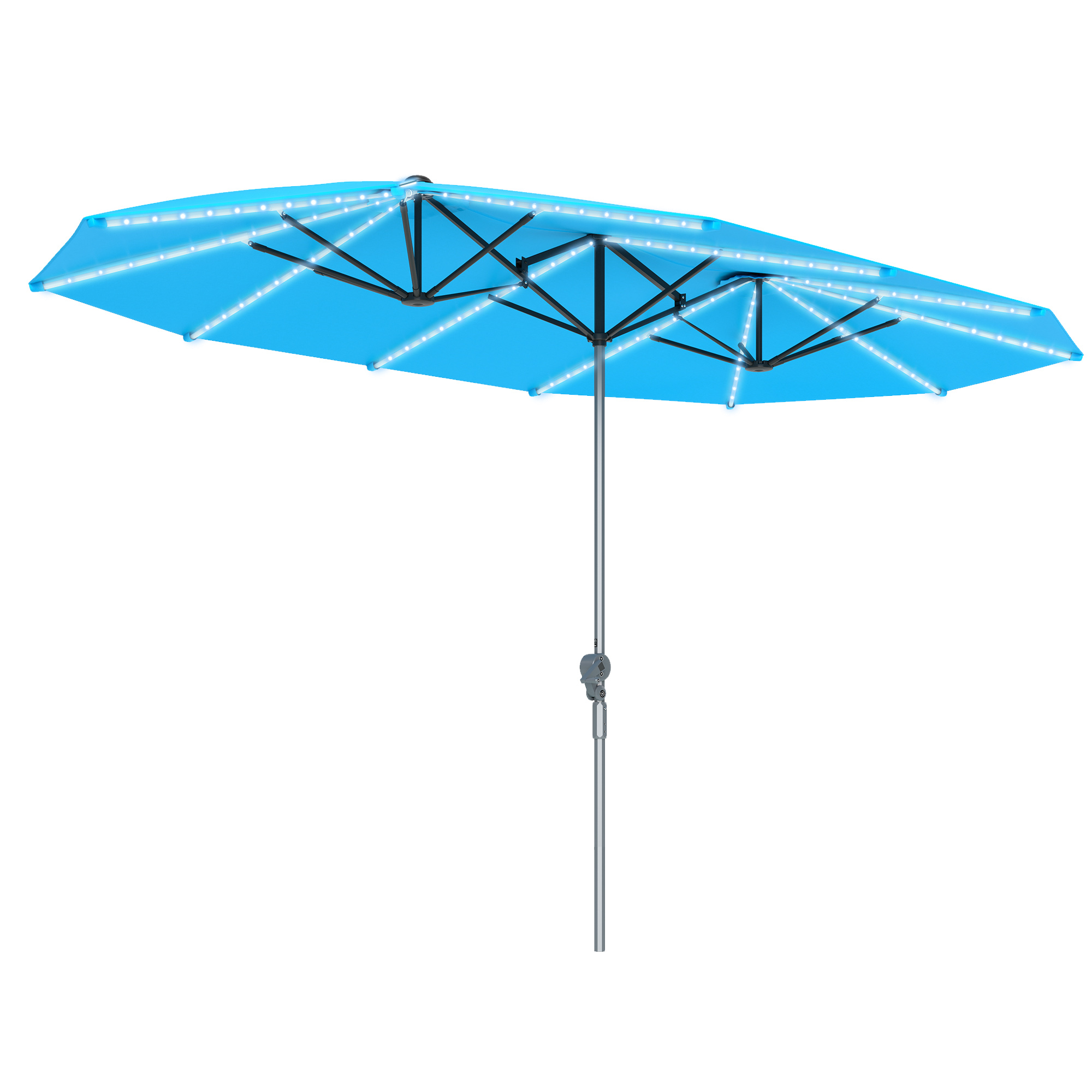 Umbrelă dublă cu lumini solare, aluminiu, poliester, protecție UPF50+, rezistentă la UV, umbrelă pentru terasă, Albastru | Aosom Romania