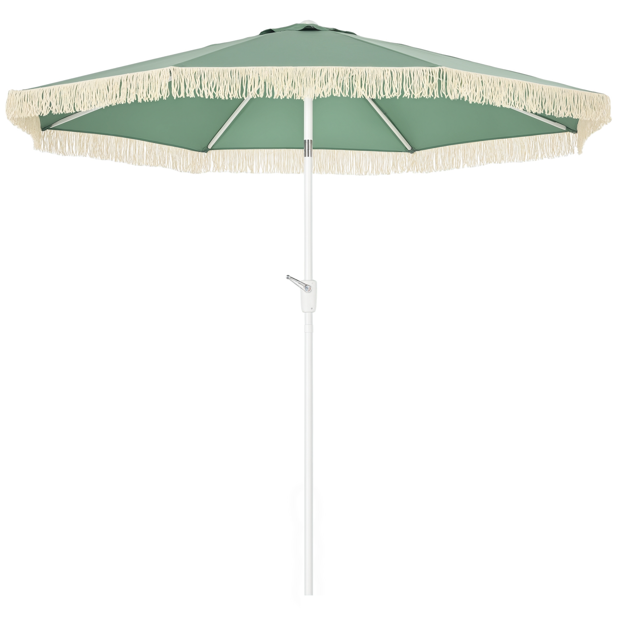 Umbrelă de Grădină Înclinabilă cu Franjuri, Manivelă şi Tijă în 2 Secţiuni, Ø2.65x2.45 m, Verde | Aosom Romania