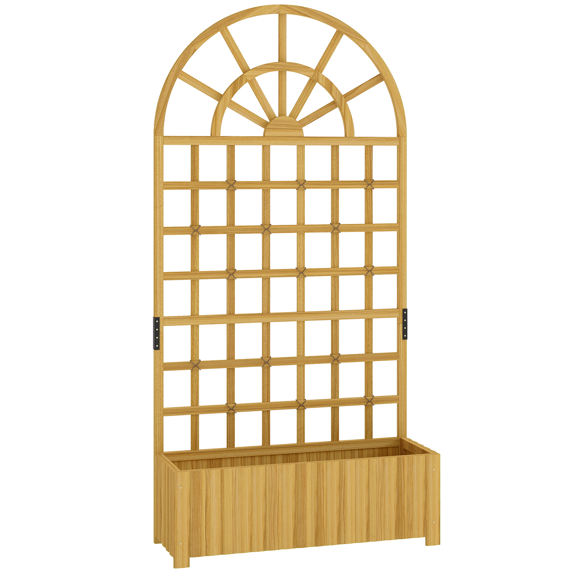 Jardinieră cu spalier, ladă de flori, cu orificii de drenaj, din lemn masiv, 90 x 30 x 180 cm, efect lemn natural | Aosom Romania