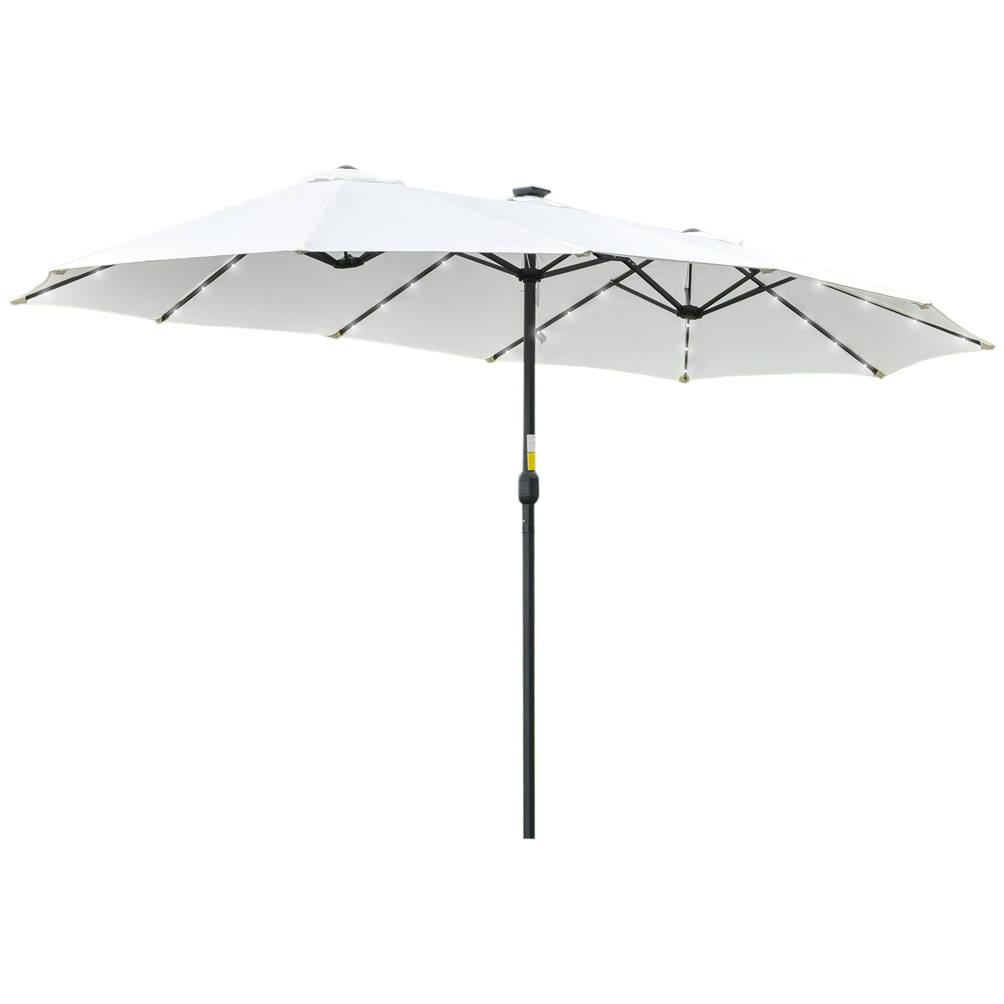 Umbrelă dublă cu LED solar 450 x 265 cm, umbrelă cu manivelă, umbrelă ovală de balcon umbrelă de plajă rezistent la vânt stabilă umbrelă de piață umbrelă cu manivelă pentru balcon terasă grădină, Crem | Aosom Romania